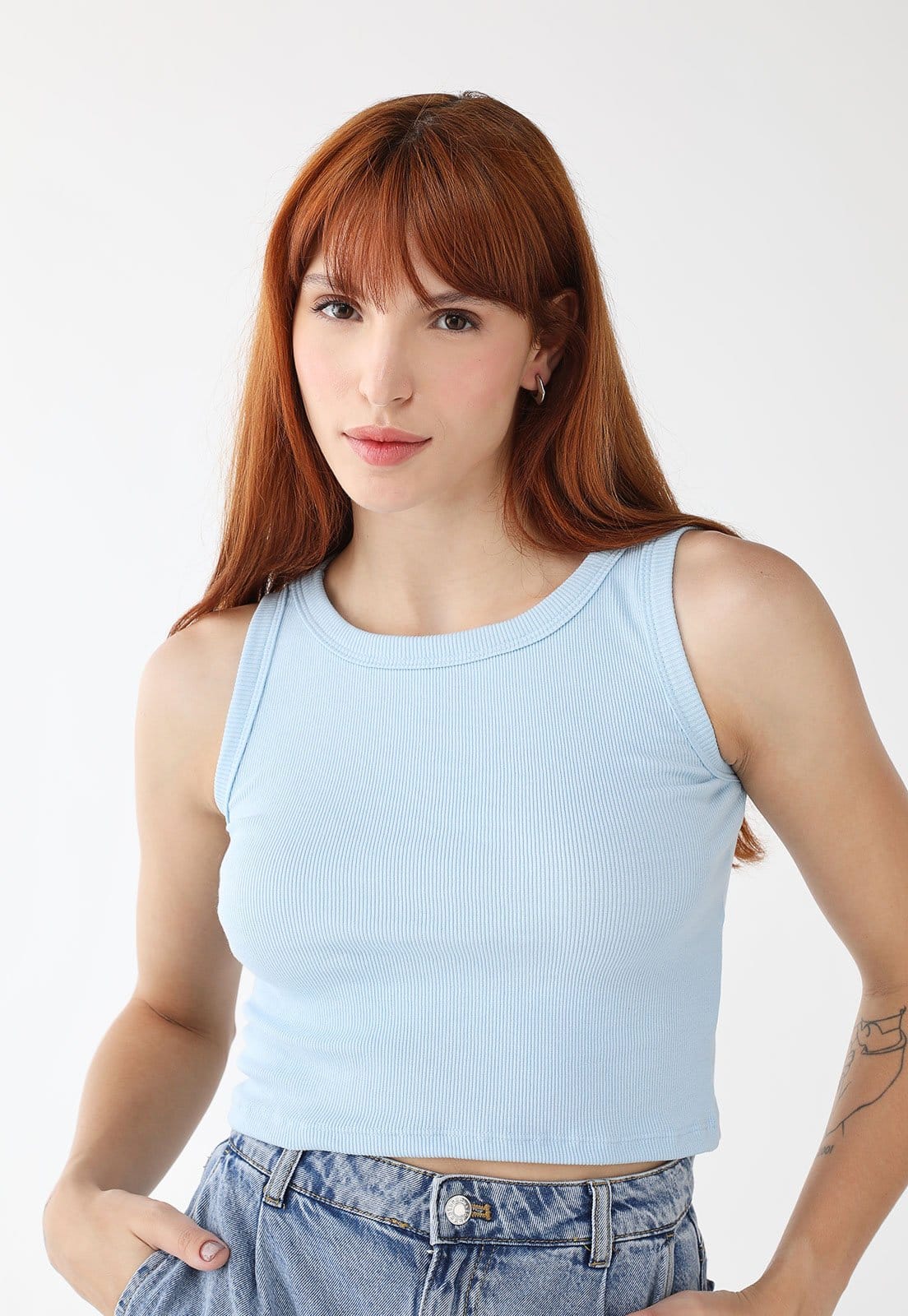 Vista 2 Kit 3 Cropped Levosch Regata Ribana AzulClaro/VerdeMilitar 77VS LEVOSCH azul/cinza/verde militar