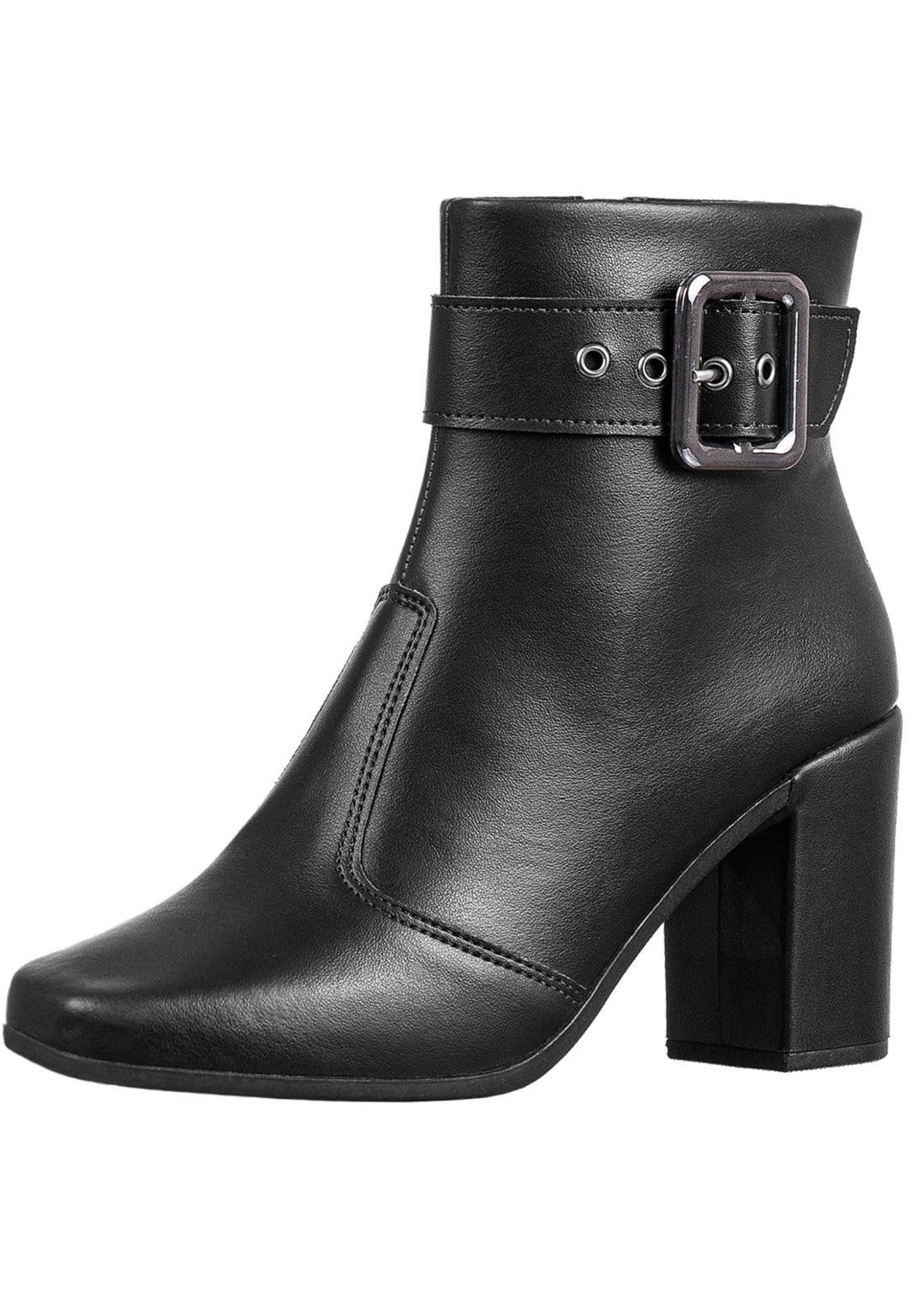 Vista principal Bota GiGiL Bico Quadrado Salto Alto Fivela Preta Gigil preto