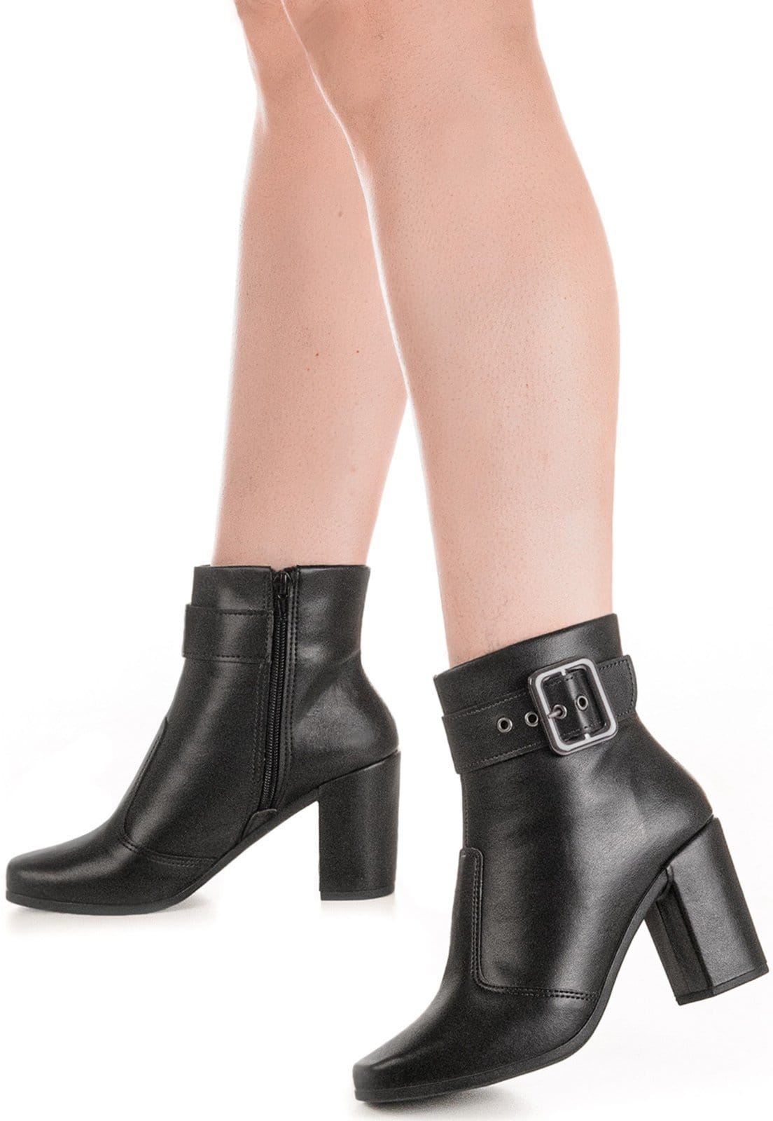 Vista 2 Bota GiGiL Bico Quadrado Salto Alto Fivela Preta Gigil preto