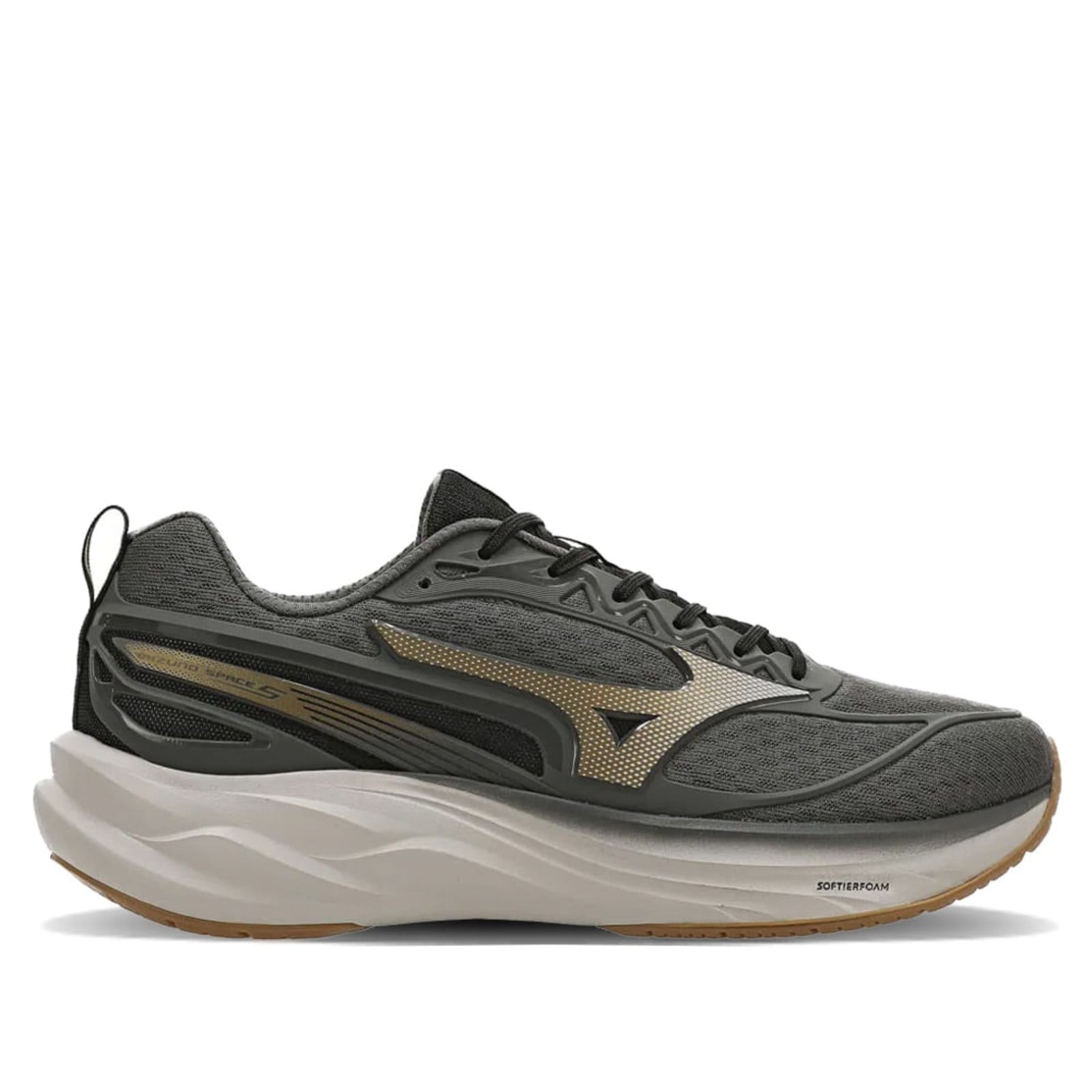 Vista principal Tênis Masculino Mizuno Space 5 Softier Foam Dourado Mizuno cinza