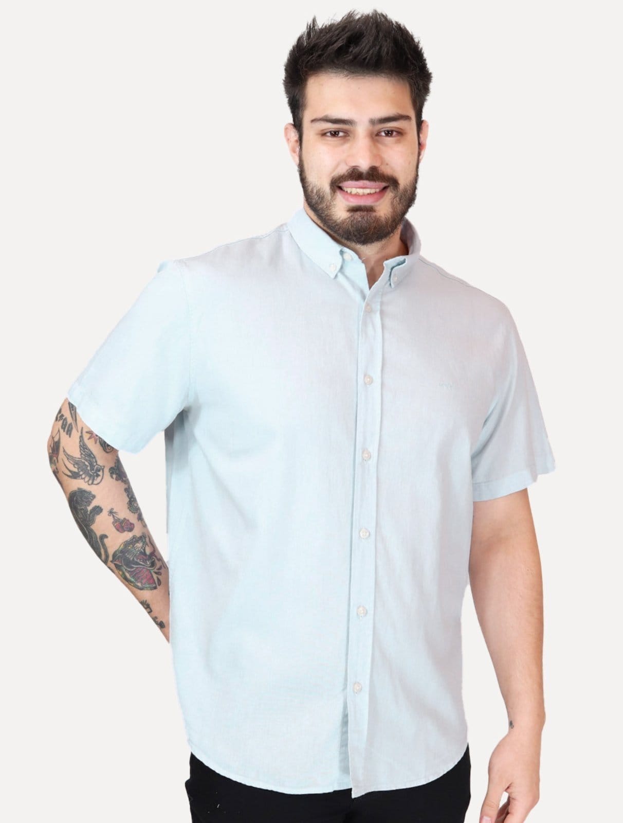 Vista principal Camisa Levis Masculina Relaxed Oxford Authentic Button Down Manga Curta Claro Levis azul