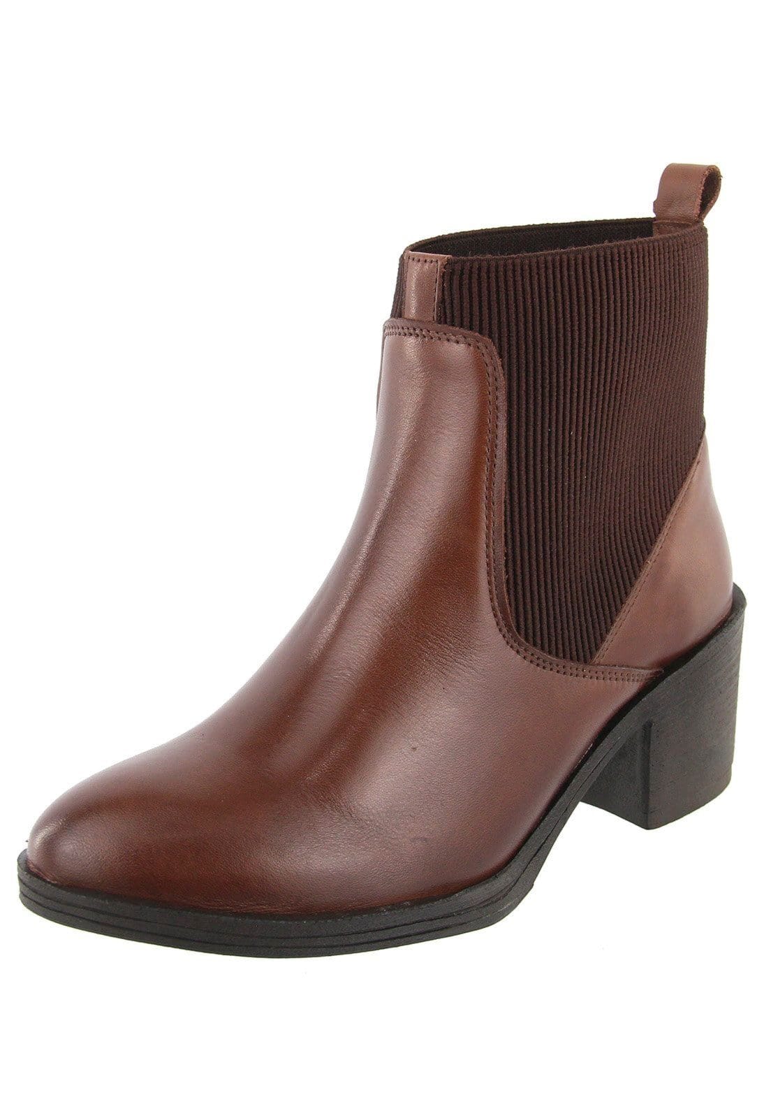 Vista principal Bota Chelsea Salto Grosso em Couro Feminina Maria Paula Nutella MARIA PAULA marrom