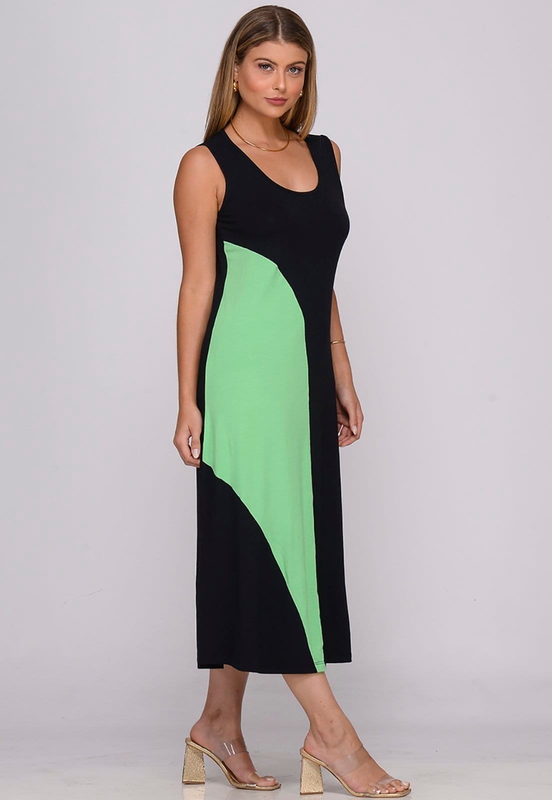 Vista 2 Vestido Midi Alça Larga Regata com Recorte B’Bonnie Lady Preto/Verde BBonnie preto verde