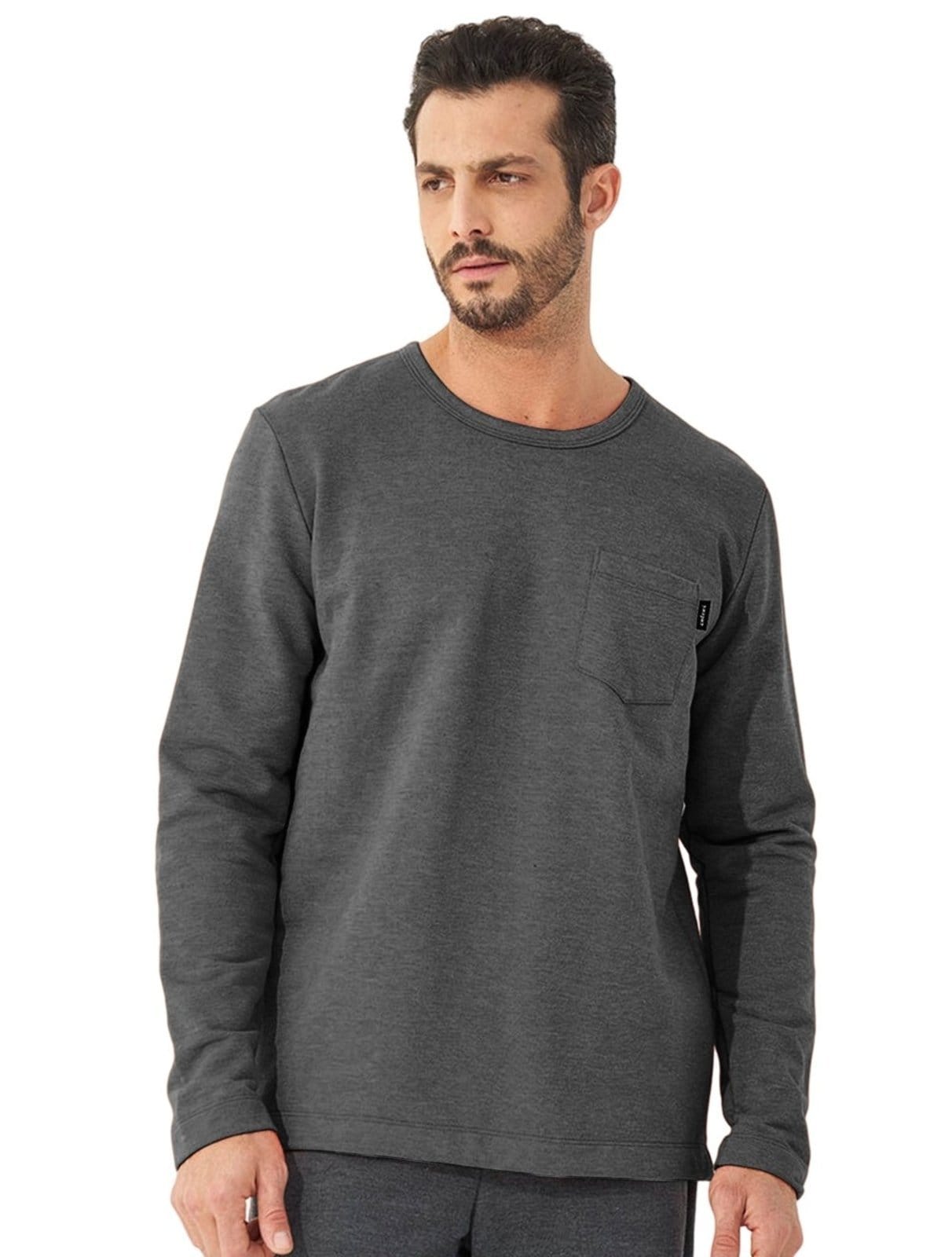 Vista principal Moletom Colcci Masculino Crewneck Pocket Tag Chumbo Mescla Colcci cinza