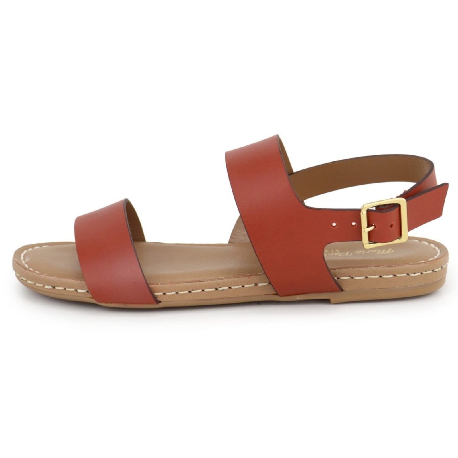 Sandália Rasteira Palmilha Conforto em Couro Maria Paula Conforto Telha