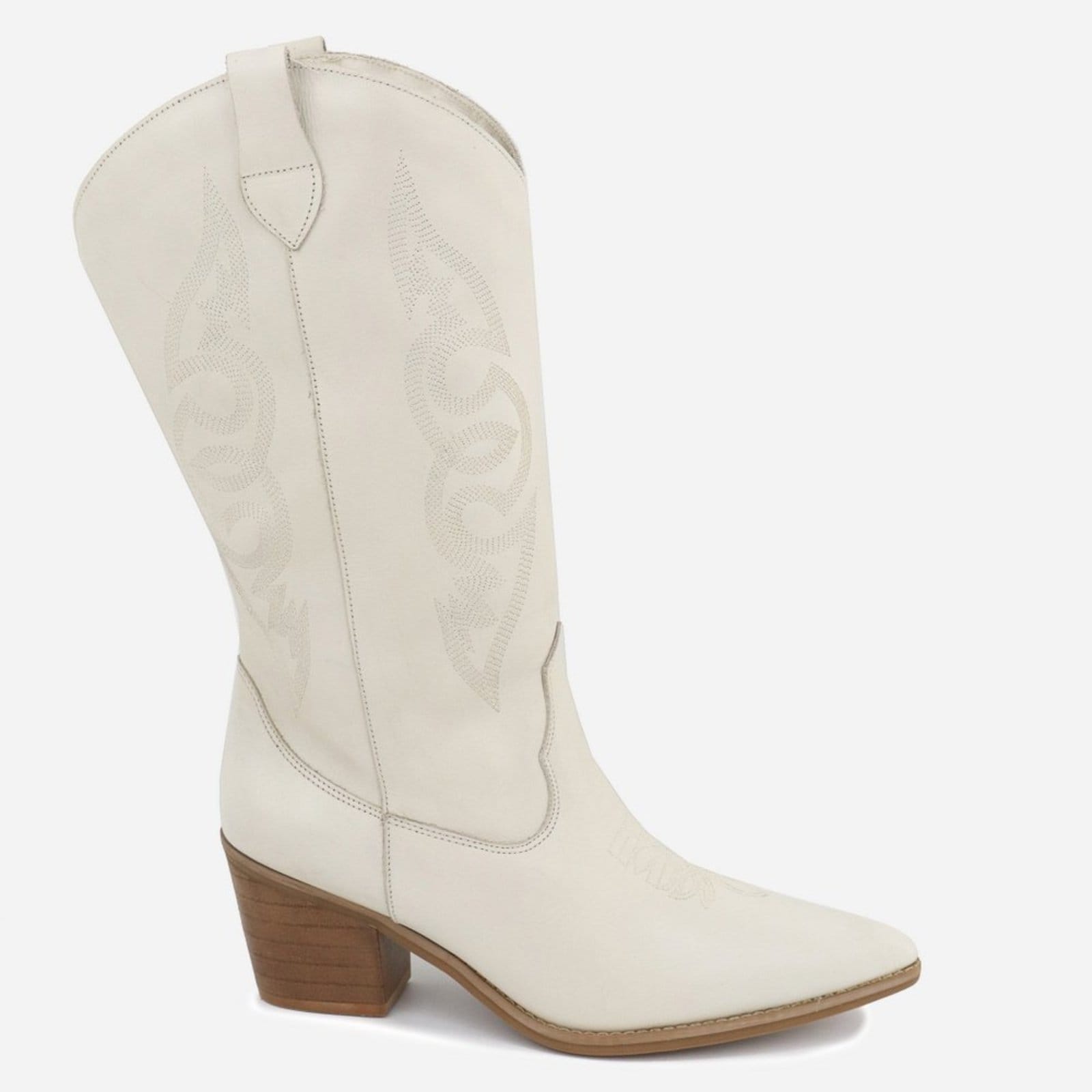 Vista 2 Bota Maria Paua Store Texana Feminina Couro Moda Country Bico Fino Cowgirl Off-white MARIA PAULA off-white white
