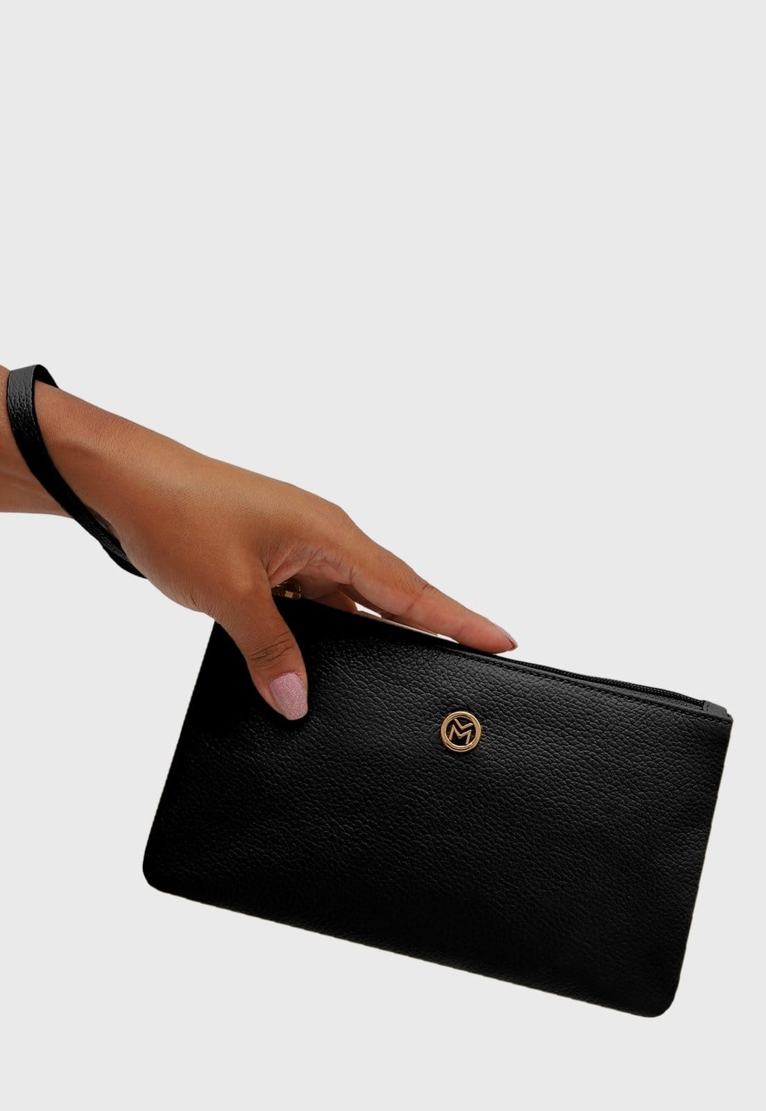 Vista 2 Bolsa Carteira Clutch Couro Mariart Cambará Preta Mariart preto