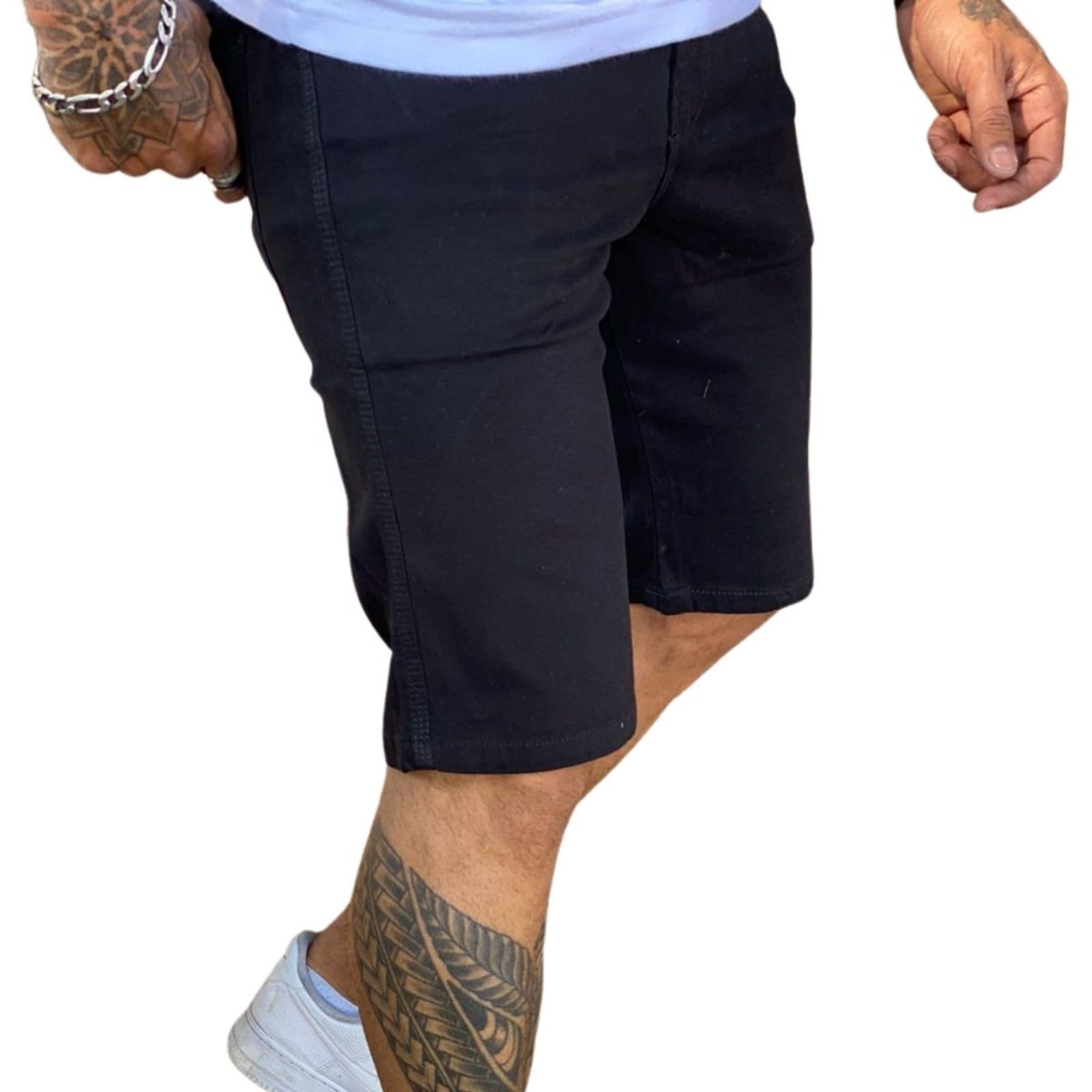 Vista principal Bermuda Lisa Masculina Preta Sarja JEANS LIGHT preto