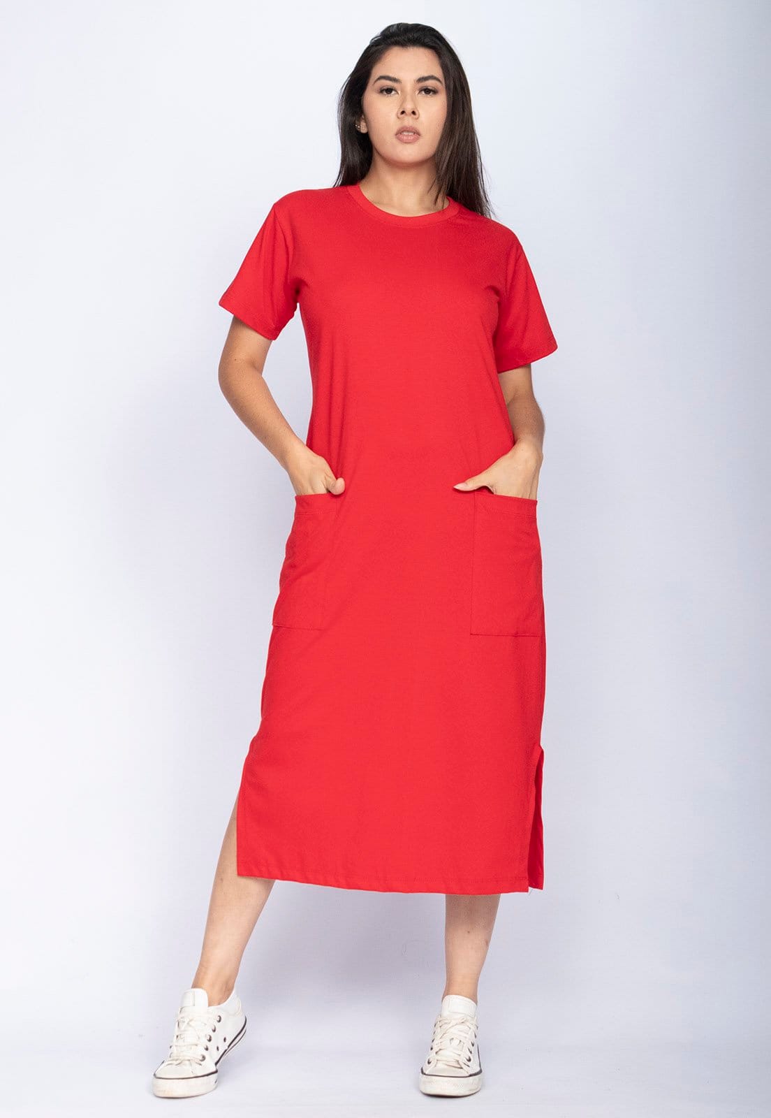 Vista 2 Vestido Cabanafree Midi Easy Algodão Manga Curta Energy Cabanafree vermelho