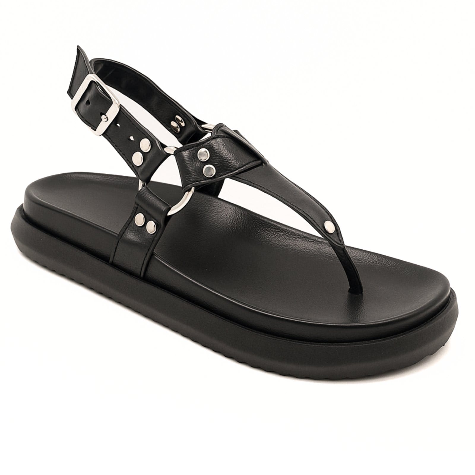 Vista 2 Papete Feminina Flor da Pele Chinelo Flat Com Argolas Preta 005 Flor da Pele preto