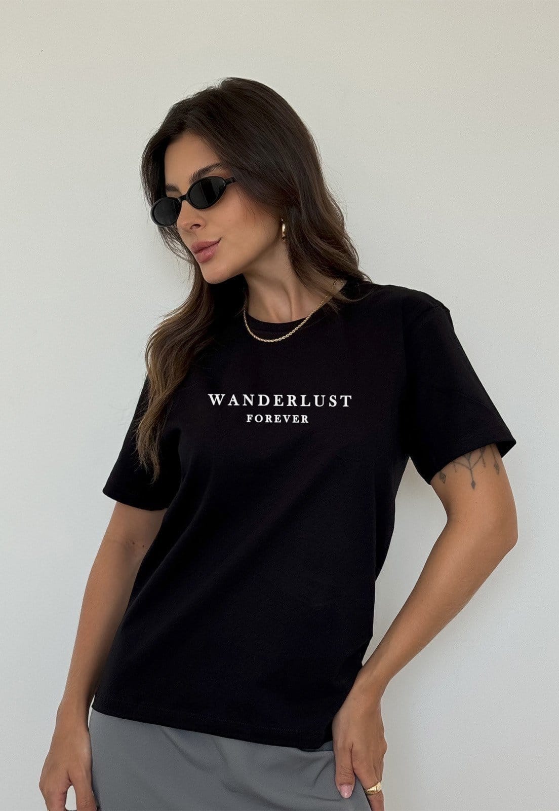 Vista principal Camiseta Cianitas Preta Estampa Wanderlust Cianitas preto