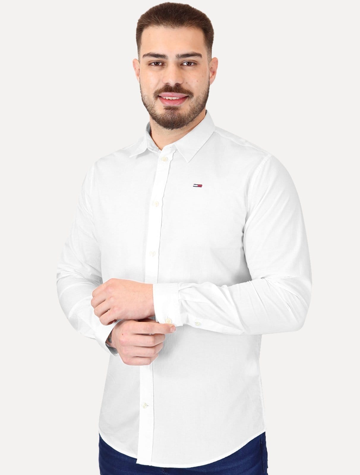Vista principal Camisa Tommy Jeans Masculina Regular Entry Poplin Branca Tommy Jeans branco