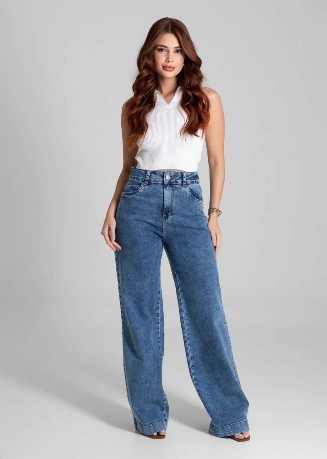 Vista 2 Calça Jeans Sawary Wide Leg - 281735 Sawary azul