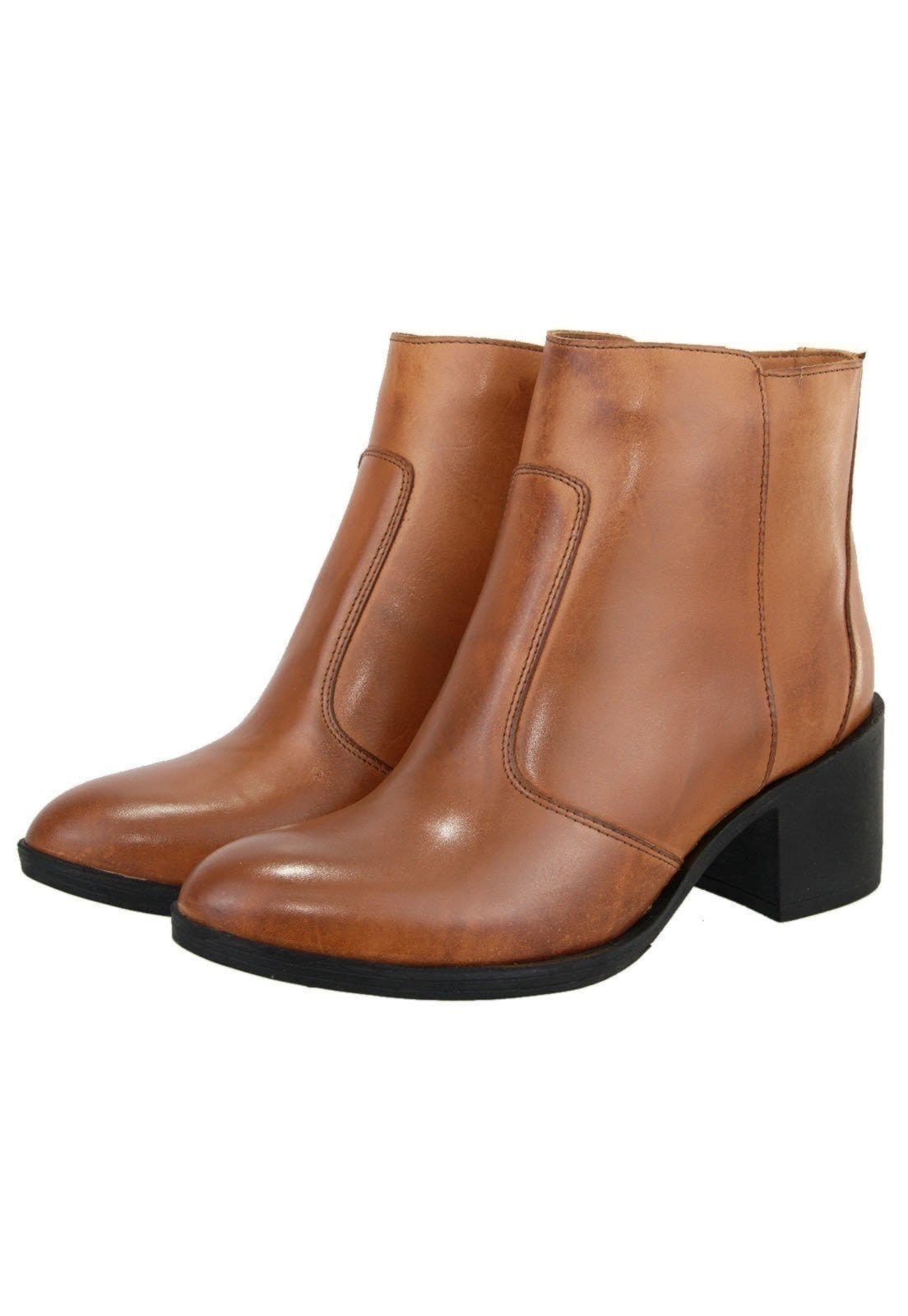 Vista principal Bota em Couro Cano Curto Lisa Maria Paula Conforto Terracota MARIA PAULA marrom