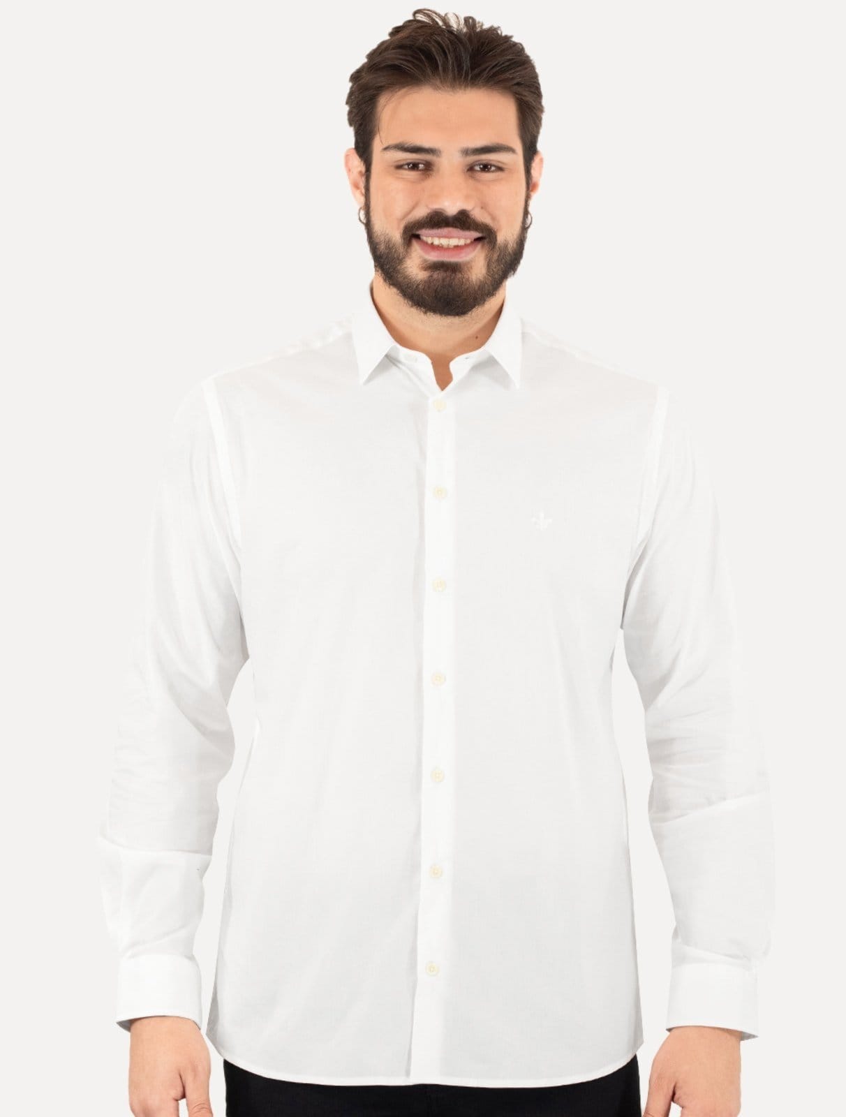 Vista principal Camisa Dudalina Masculina Slim Tricoline Lisa Stretch Branca Dudalina branco
