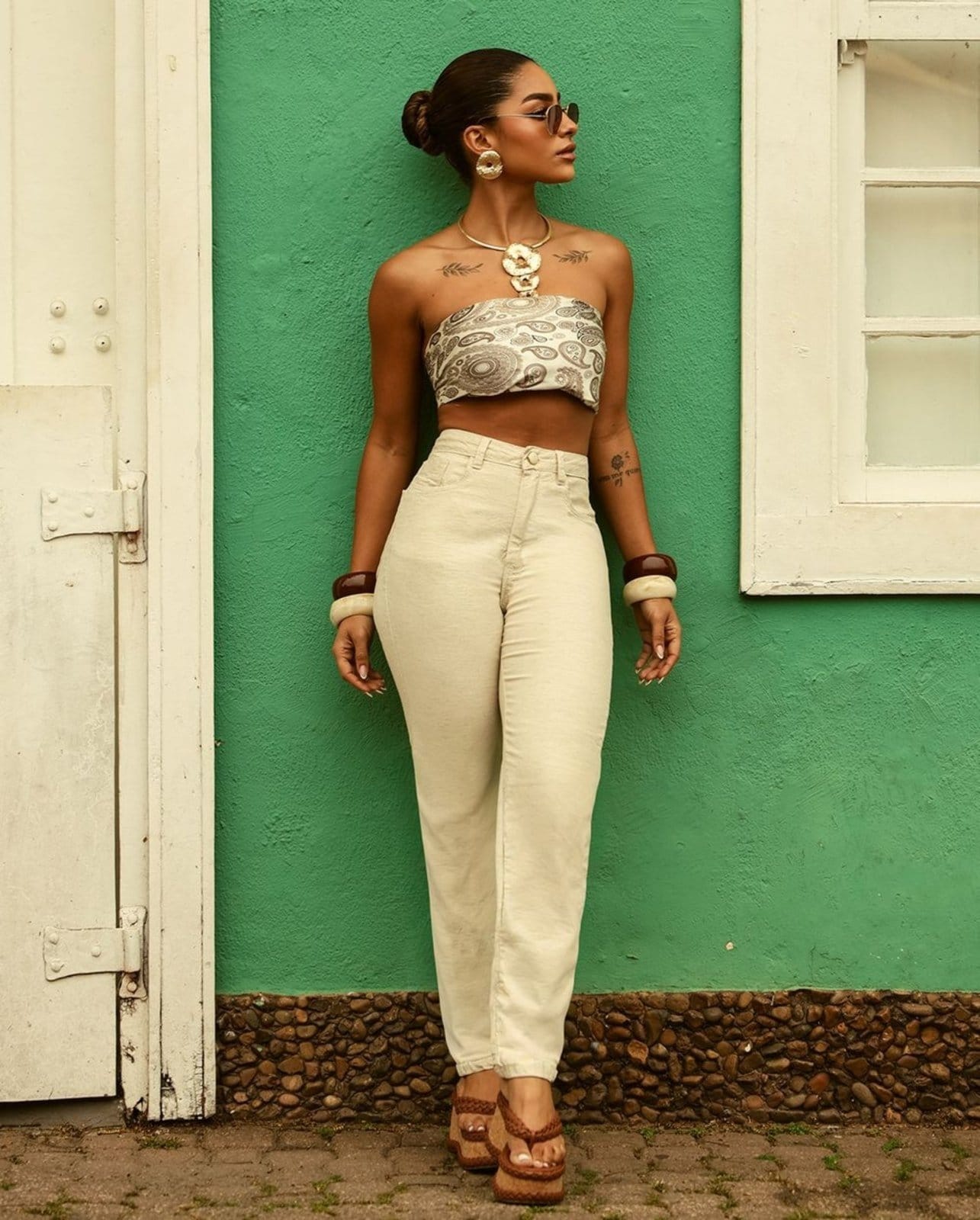 Calça Jeans Mom Feminina Cintura Alta Básica com Elastano 00201 Linho