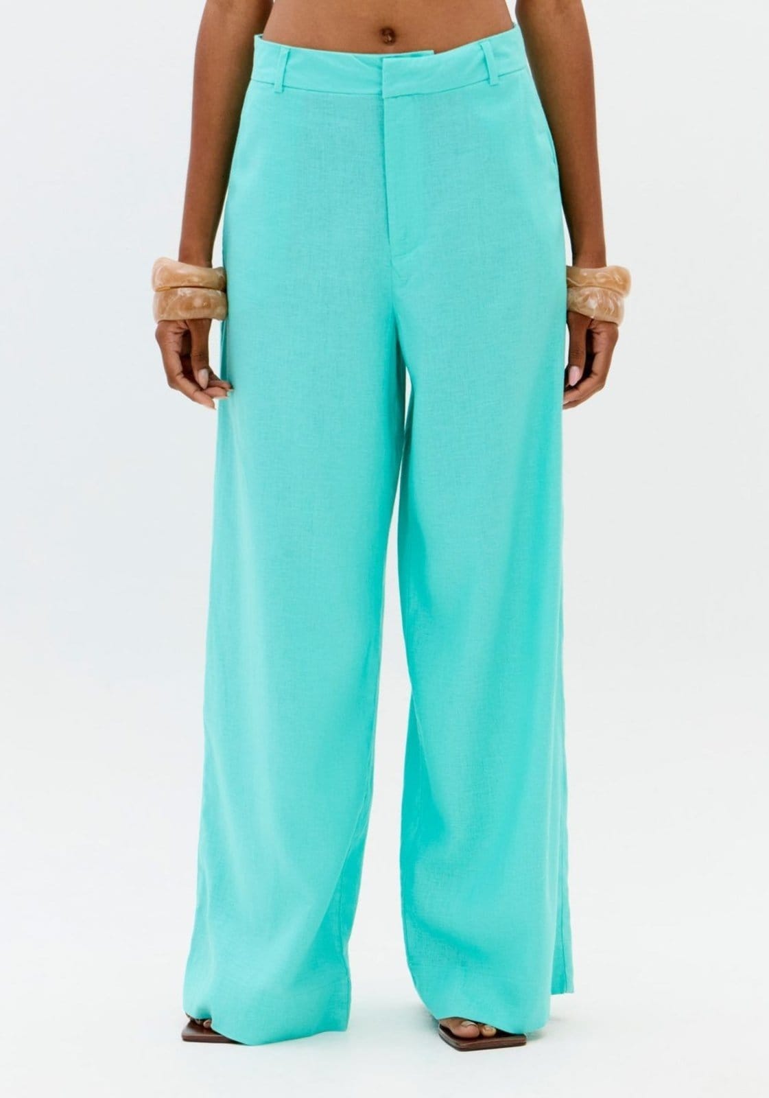 Vista 2 Calça Wide Leg Cintura Alta Com Linho Lança Perfume branco