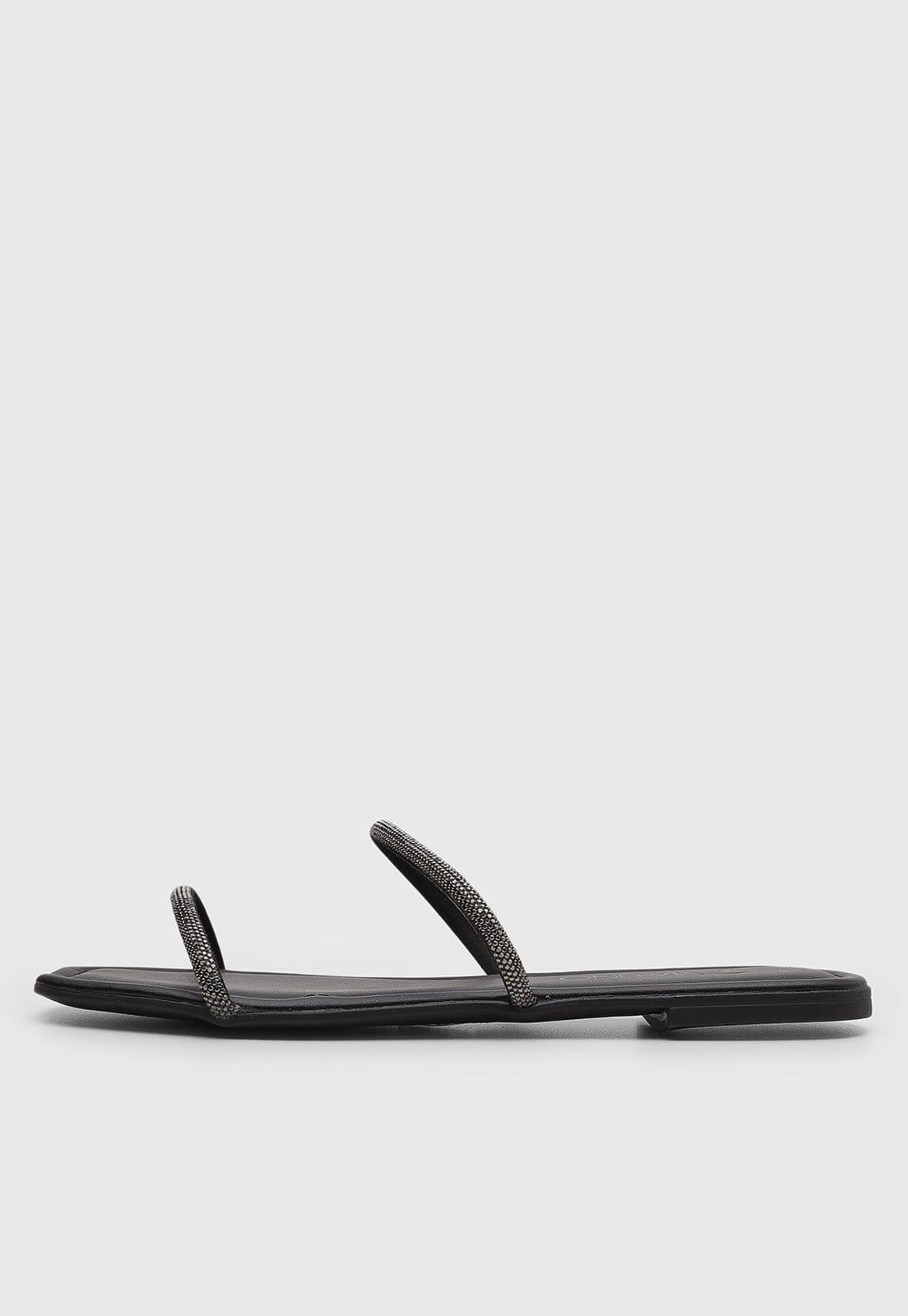 Rasteira Feminina Via Uno Tiras Brilhantes Preta