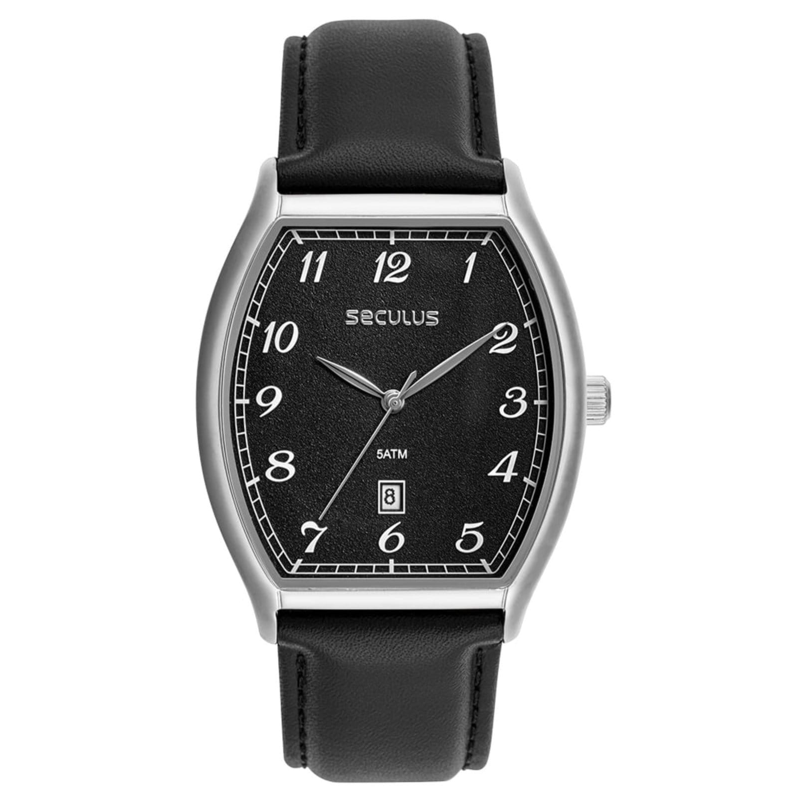 Vista principal Relógio Masculino Seculus Analógico Prata Mostrador Seculus preto