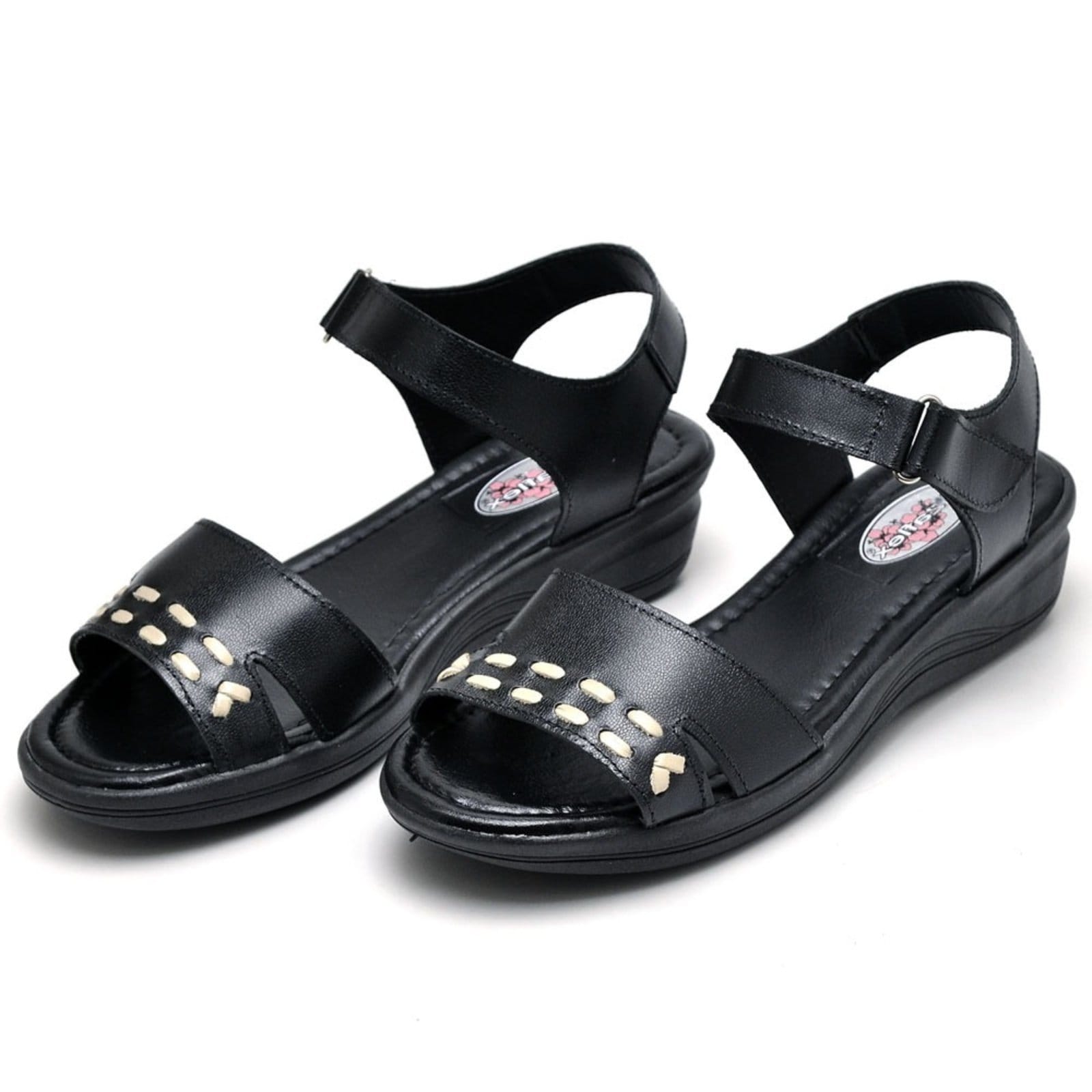 Vista 2 Sandália Anabela Ortopédica Conforto em Couro 230 Preta Pizaflex preto