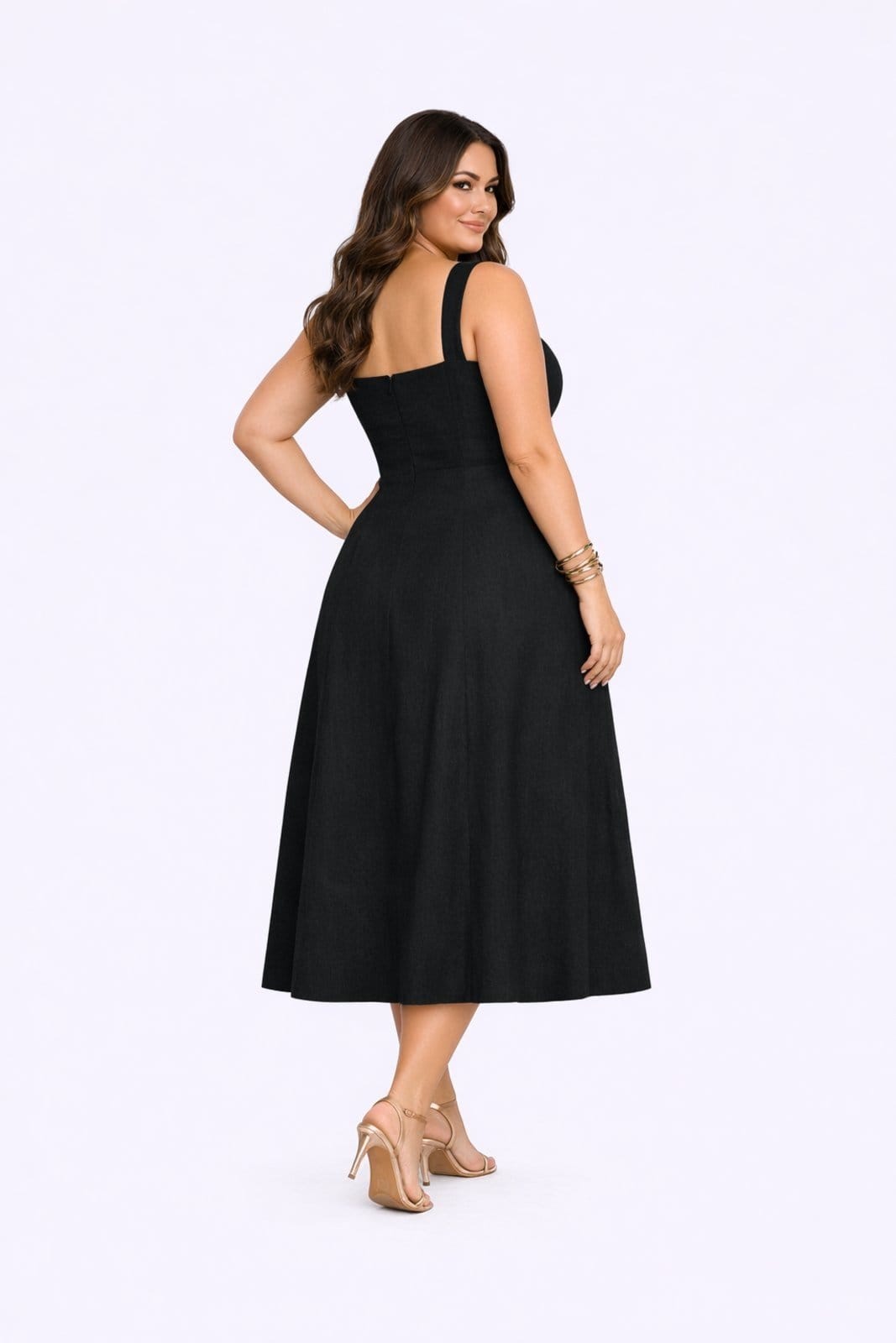Vista 2 Vestido Midi Plus Size D Bell Outlet Fashion Alça D BELL OUTLET FASHION preto