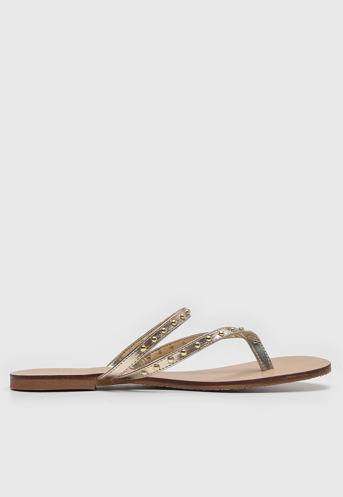 Vista 2 Rasteira Feminina Degalls Tiras Tachas Metalizadas Dourada Degalls dourado