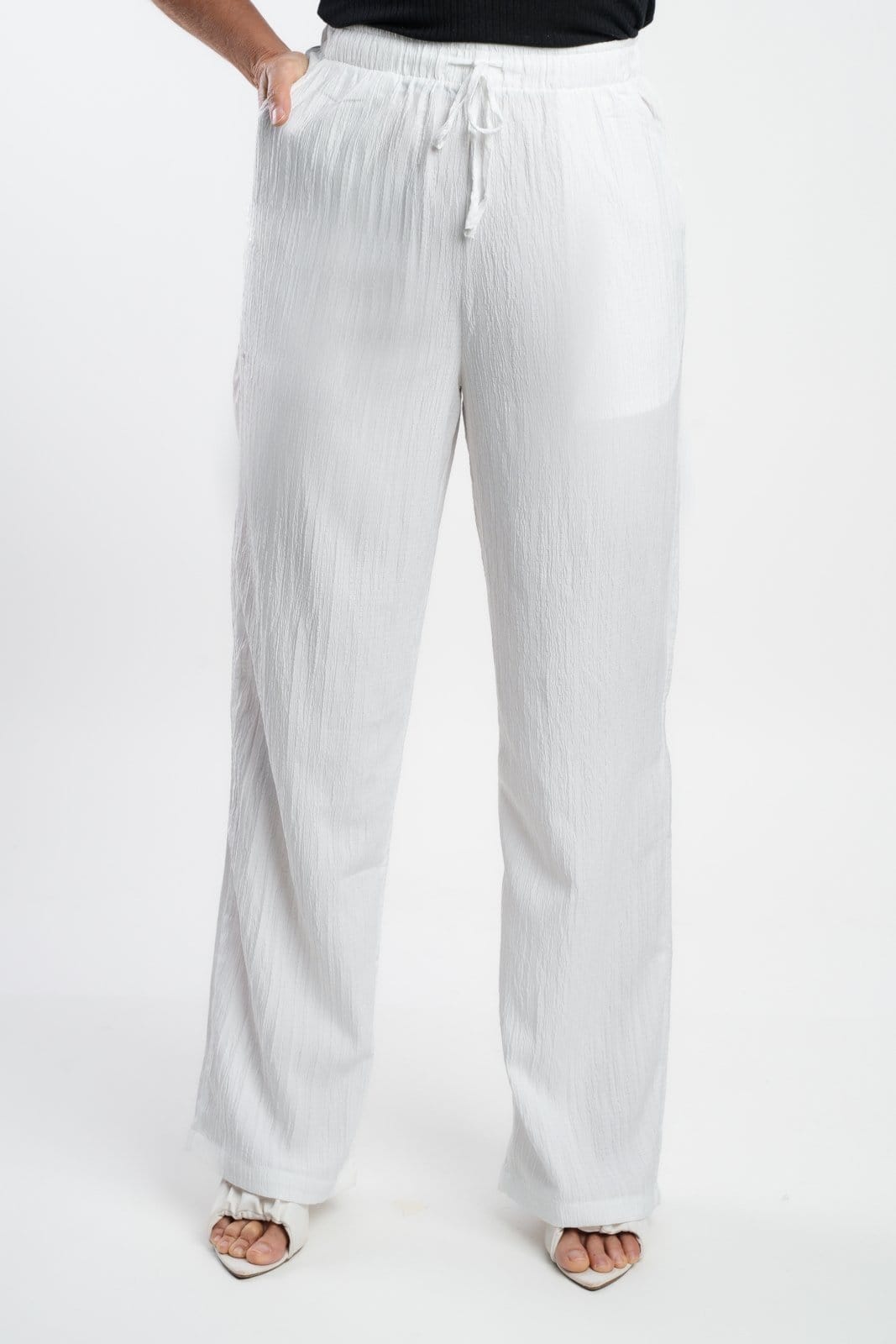 Vista 2 Calça Feminina Sh Fashion Pantalona Em Poliester Cintura Alta Cor Off White SH FASHION branco white