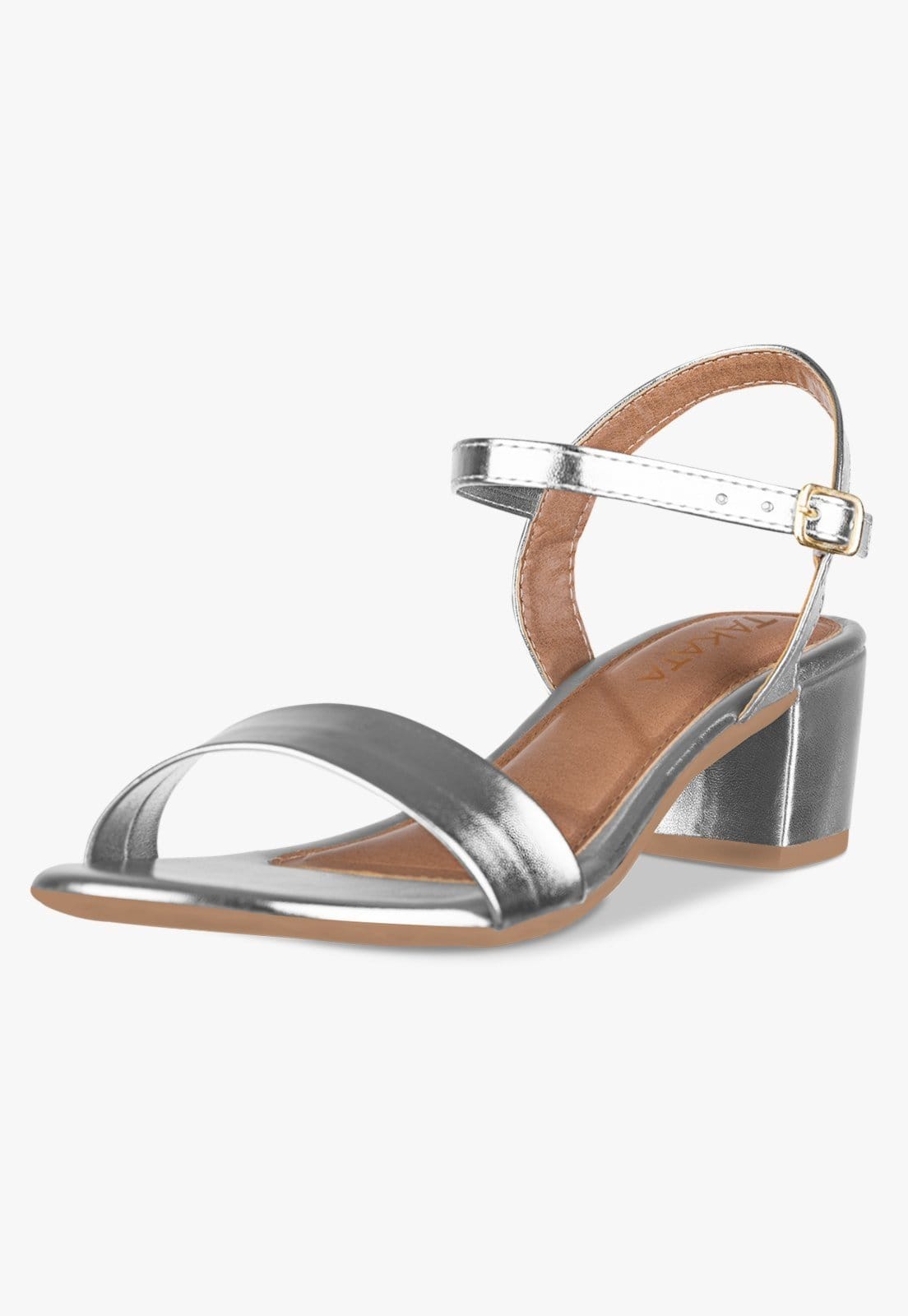 Sandália Feminina Salto Baixo Bloco Grosso Casual Confortável Tira Metalizada