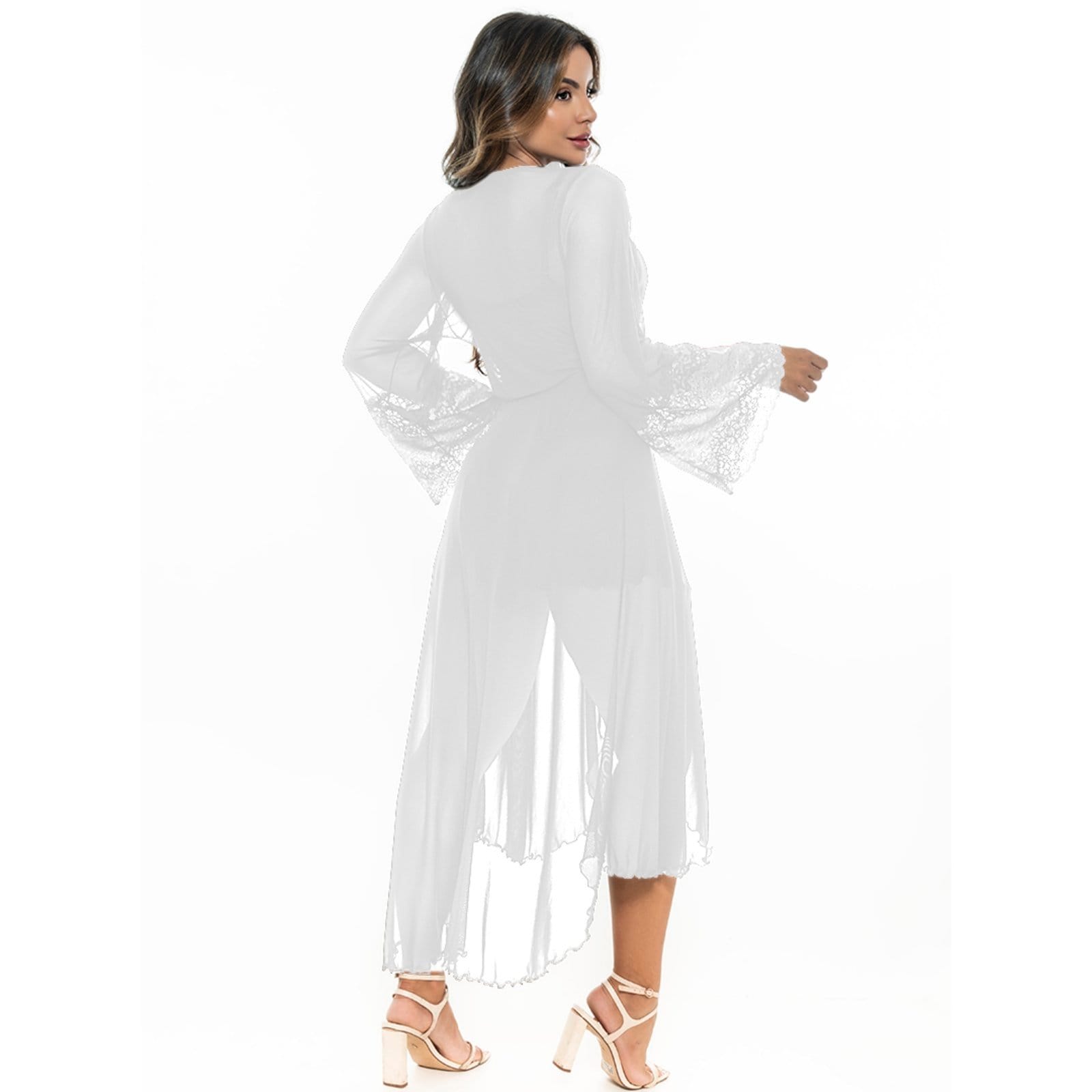 Vista 2 Robe Feminino Gabi Lingerie Longo Tule Renda Sexy Roupão Sensual Noiva Gabi Lingerie branco