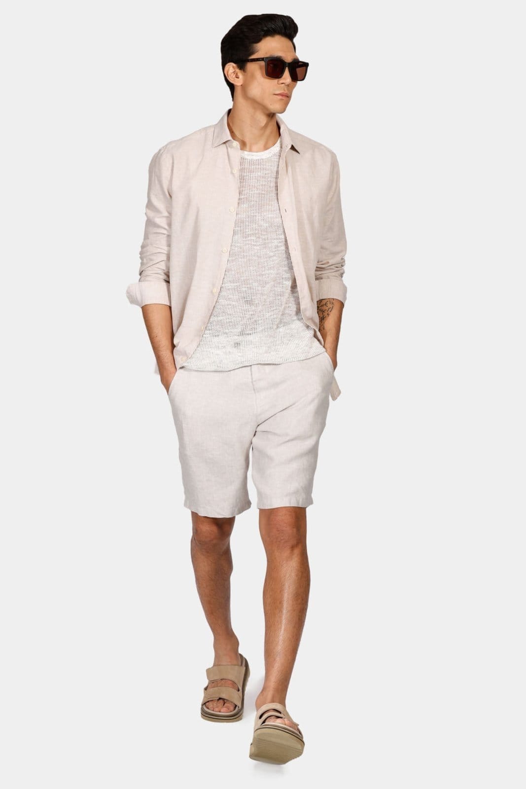 Vista 2 Tricot Aramis Manga Curta Regata Ponto Rede Cáqui Aramis incolor