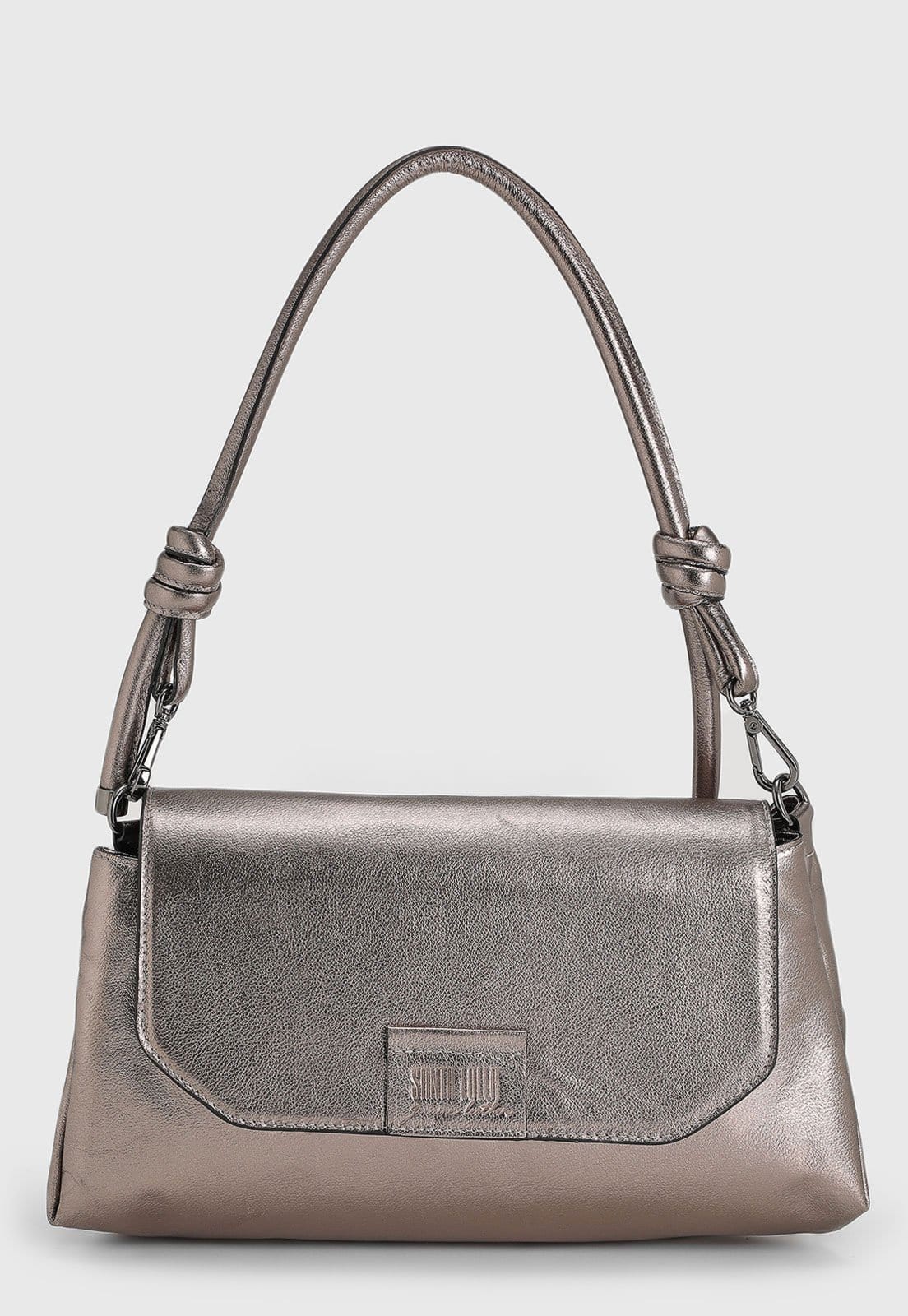 Vista principal Bolsa Tiracolo Santa Lolla em Couro Metalizada Grafite Santa Lolla cinza