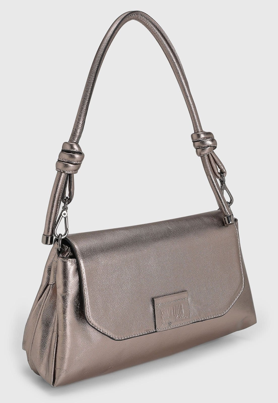 Vista 2 Bolsa Tiracolo Santa Lolla em Couro Metalizada Grafite Santa Lolla cinza