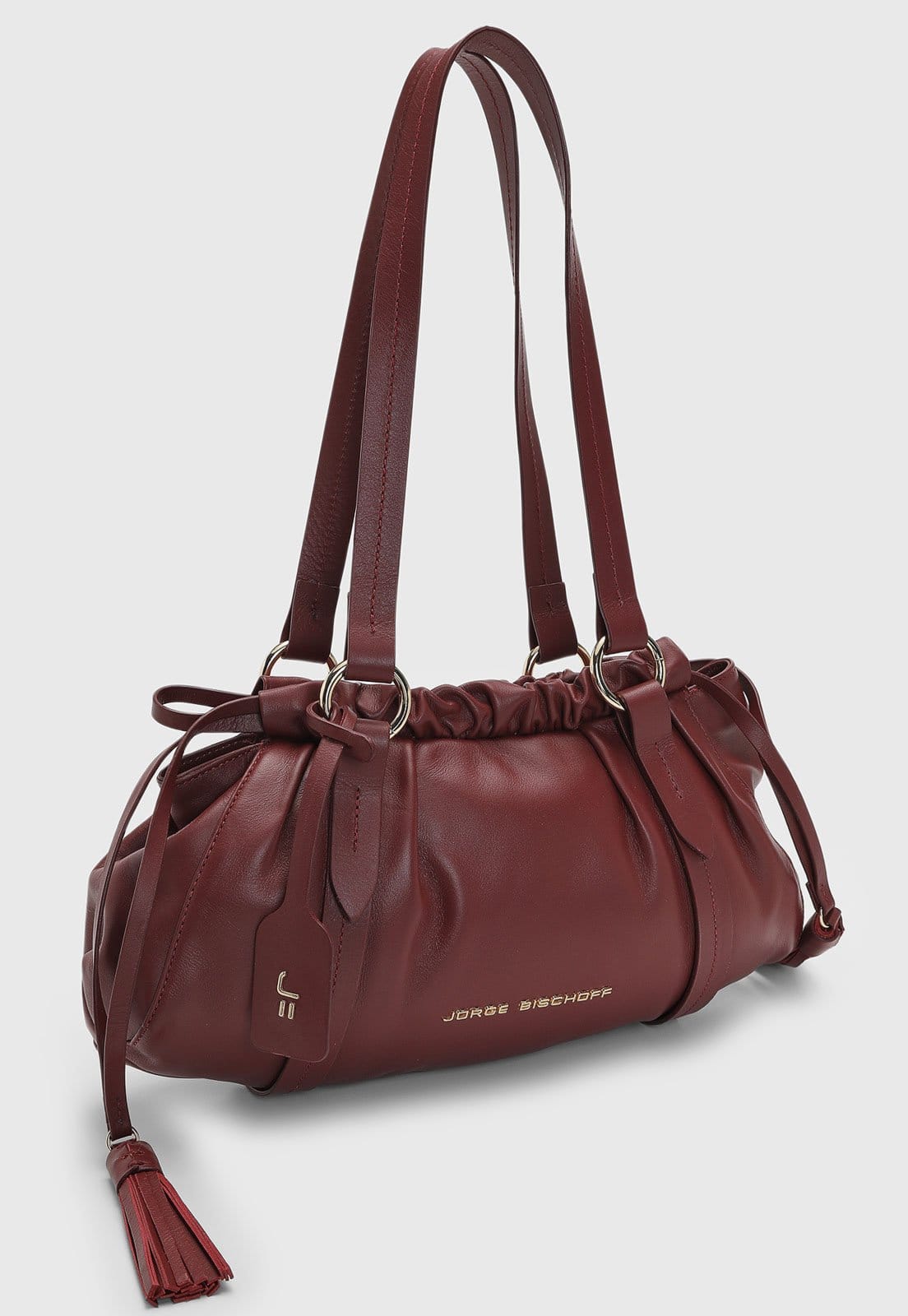 Vista 2 Bolsa Feminina Jorge Bischoff Média Efeito Franzido Jorge Bischoff vinho