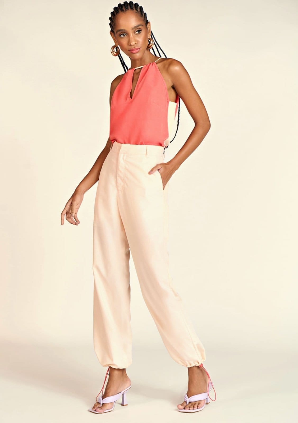 Calça Zinco Parachute Cós Alto Detalhe Barra