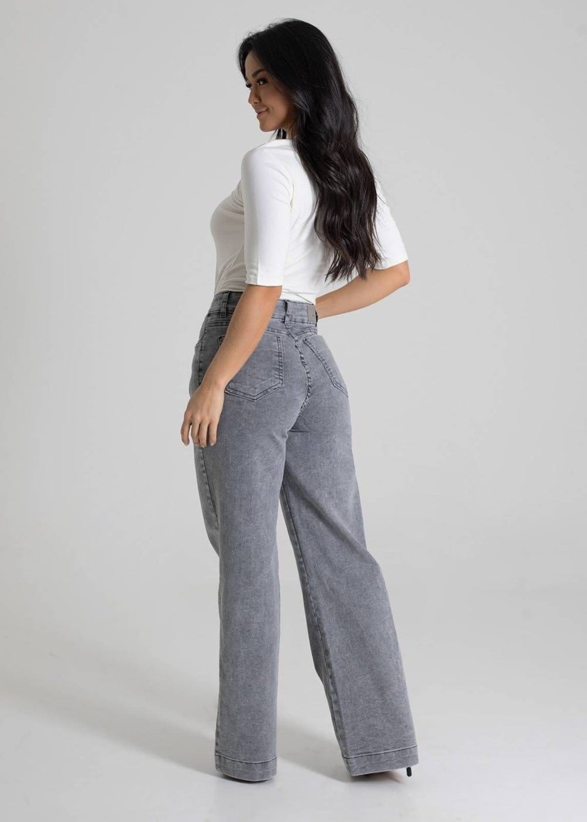 Vista 2 Calça Jeans Sawary Wide Leg - 280247 Sawary cinza
