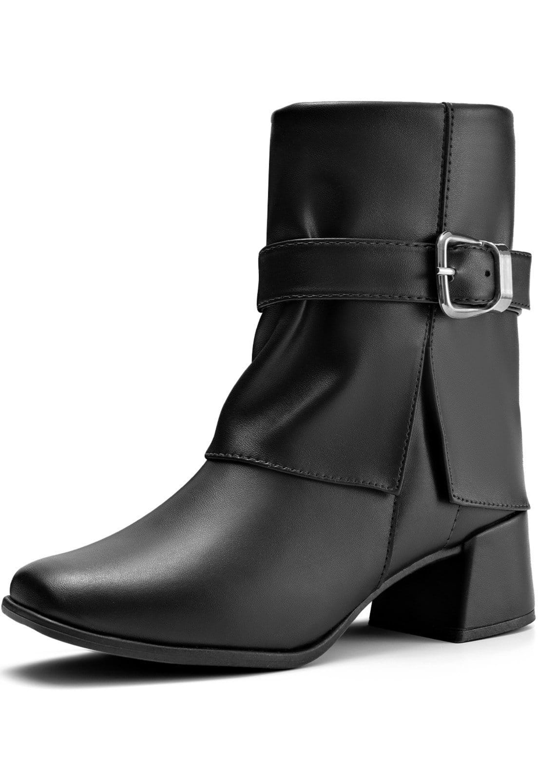 Bota Feminina Lumiss Salto Baixo Grosso Cano Baixo Fivela Bico Redondo