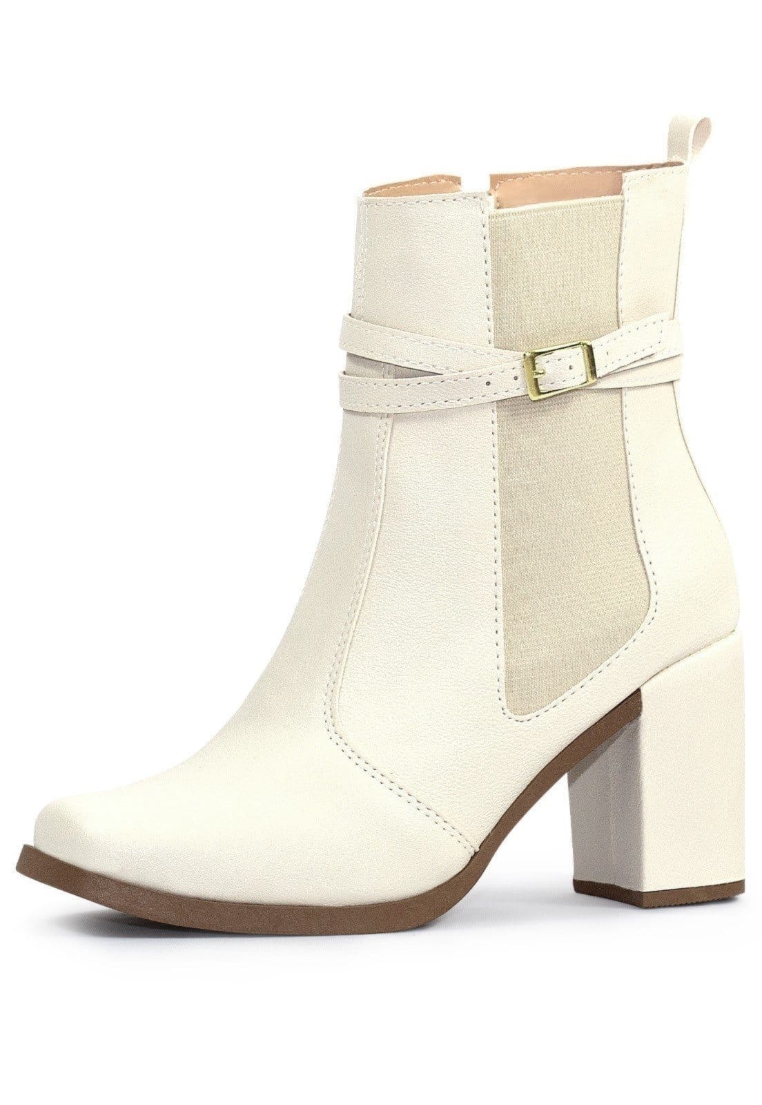 Bota Feminina Coturno Cano Curto Lumiss Salto Alto Bloco Grosso Confortável Off White