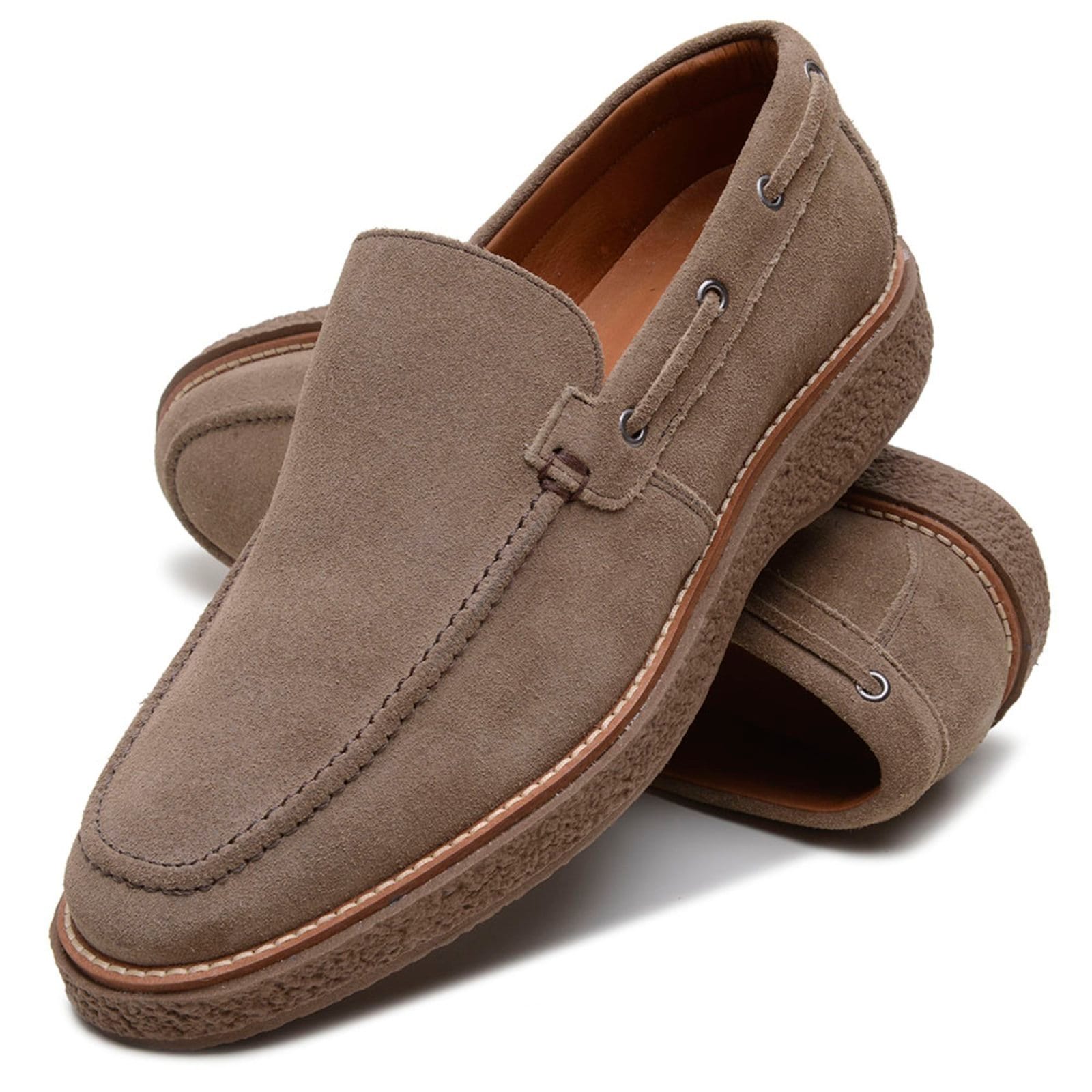 Sapato Masculino Veritimo Dockside Em Couro Slip On Casual Camurça Versátil Elegante Taupe