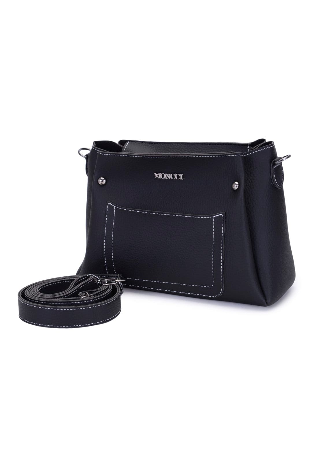 Vista principal Bolsa Feminina Pequena Moncci Alça Trasversal com Detalhes Branco MONCCI preto