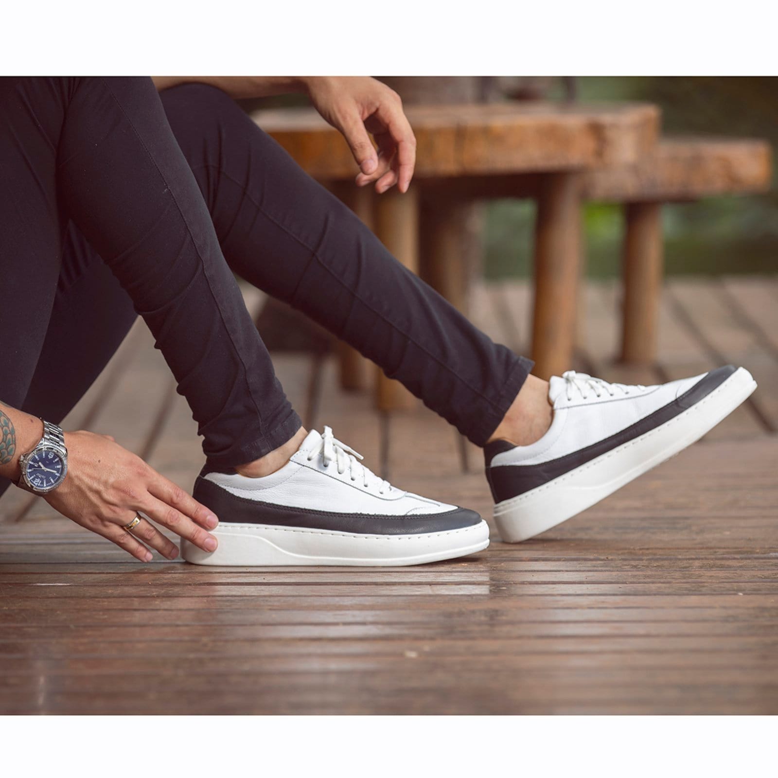 Vista 2 Tênis Masculino de Couro Casual e Preto ROMEU E JULIETA SHOES branco