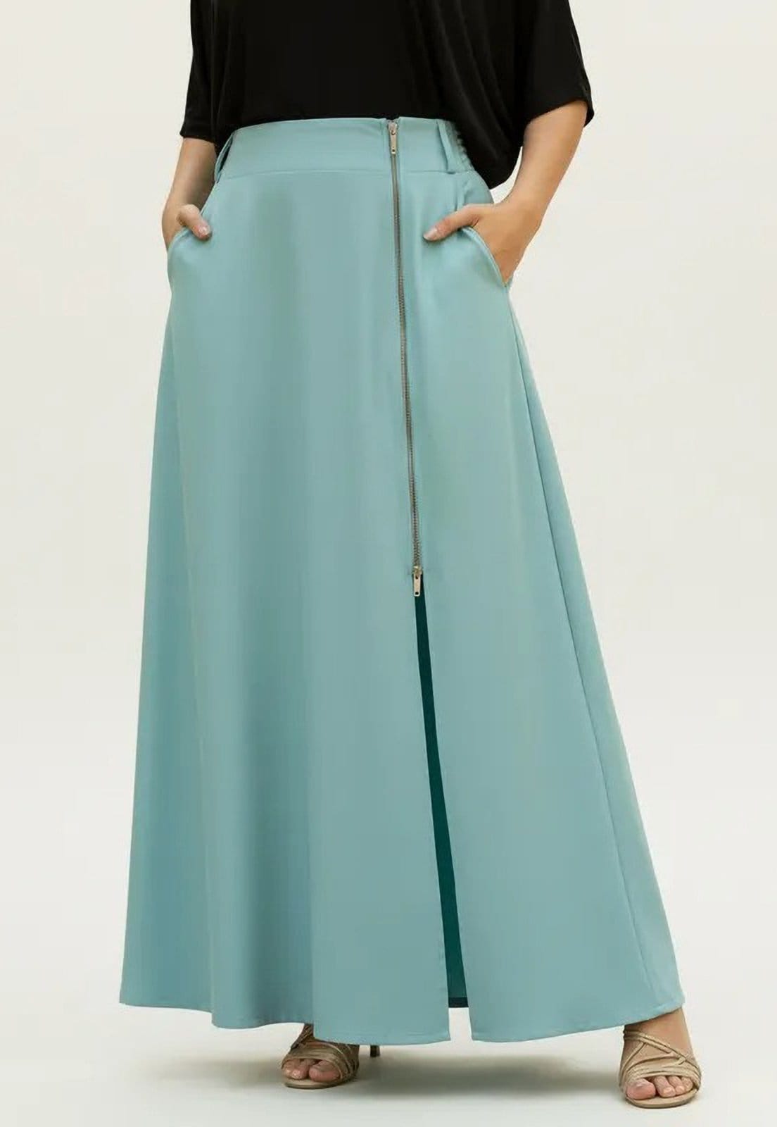 Saia Cabanafree Midi com Zíper Turquesa Suave - 2