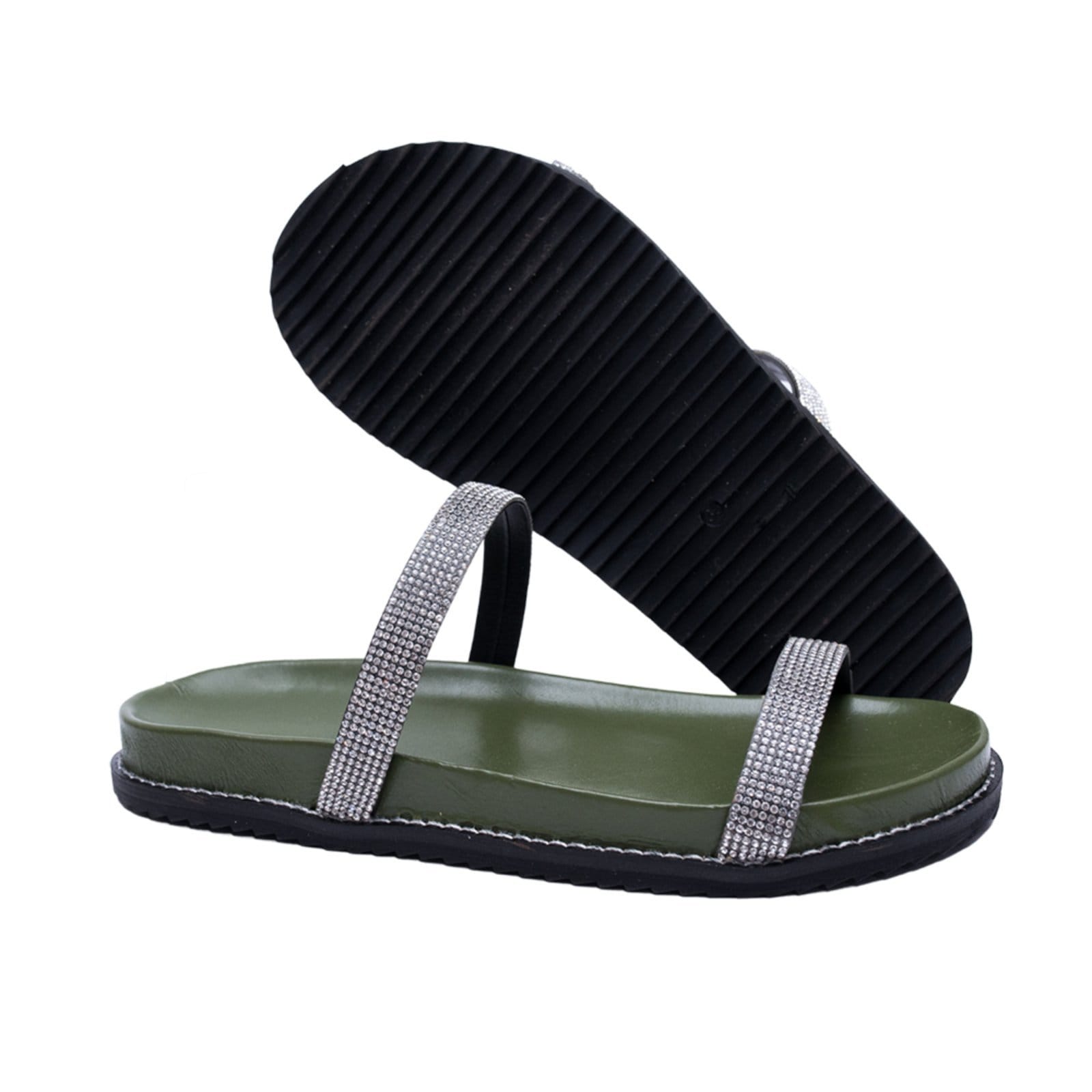 Vista 2 Papete Sandalia Rasteira Flat Manta de StrassTellini Store TELLINI STORE verde militar