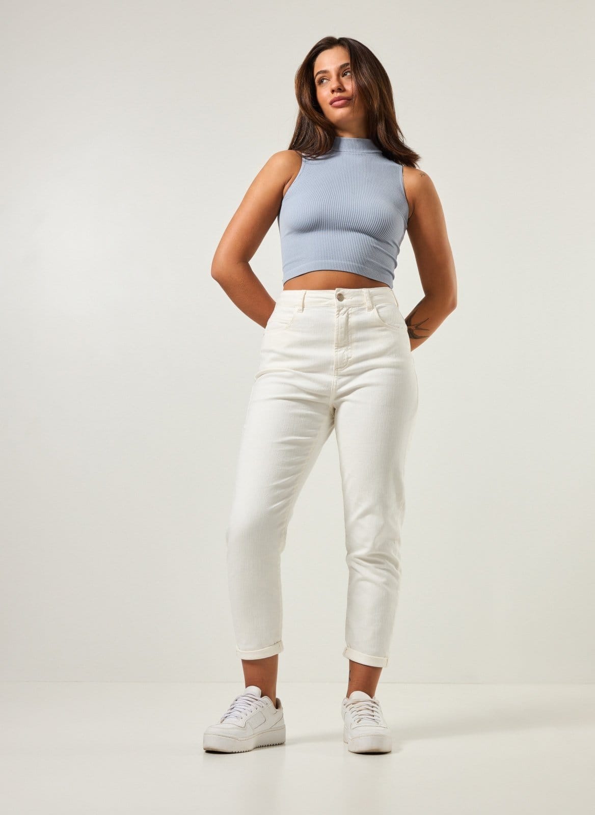 Vista principal Calça Mom De Sarja Com Elastano Youcom marrom