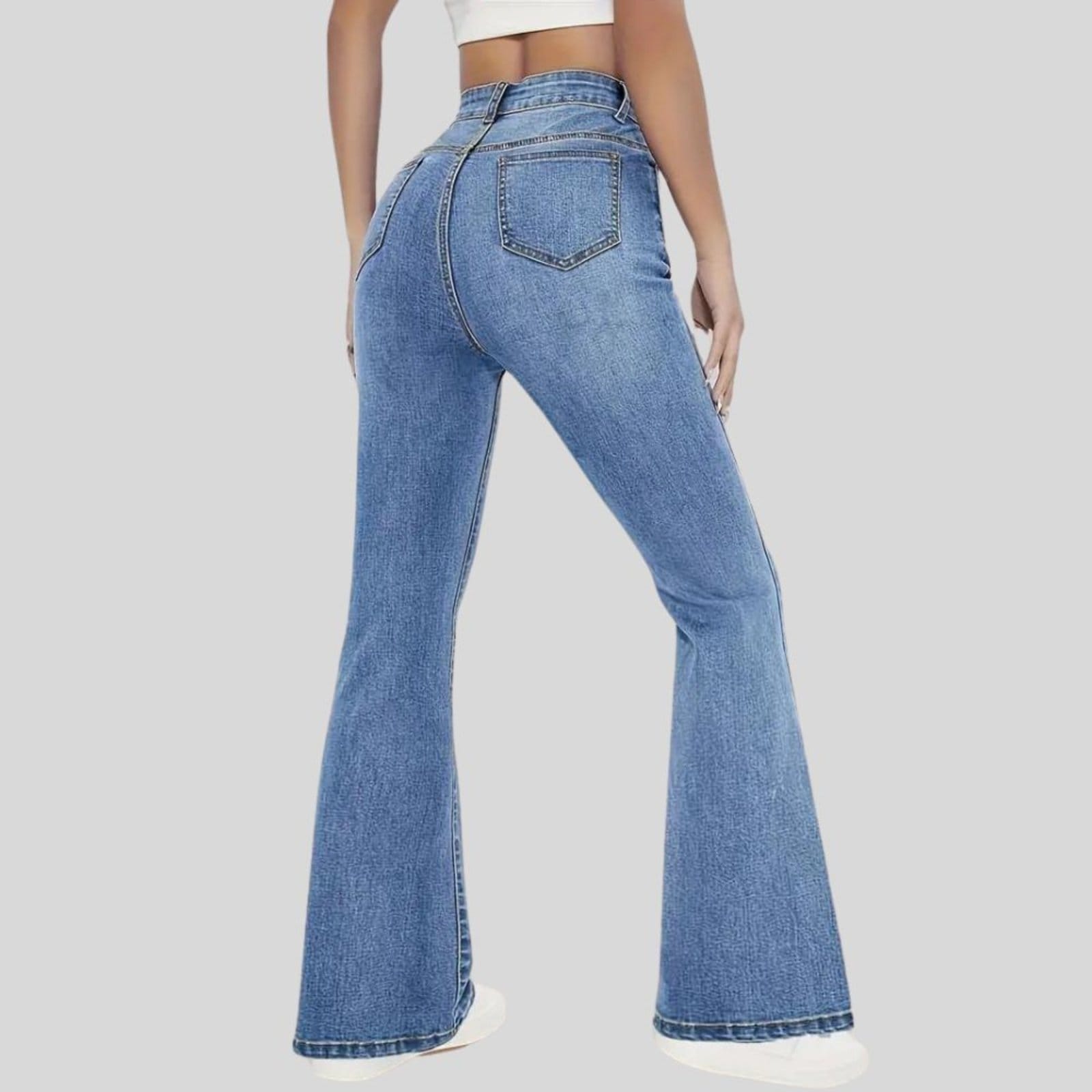 Vista 2 Kit 3 Calça Flare Jeans Feminina Text Jeans Boca de Sino Cintura Alta Modeladora Claro TEX JEANS azul