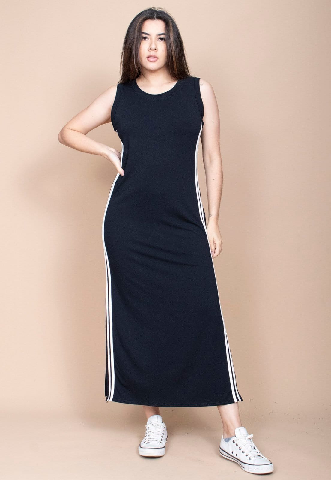 Vista principal Vestido Cabanafree Midi Fenda Lateral Track Dress Cabanafree preto