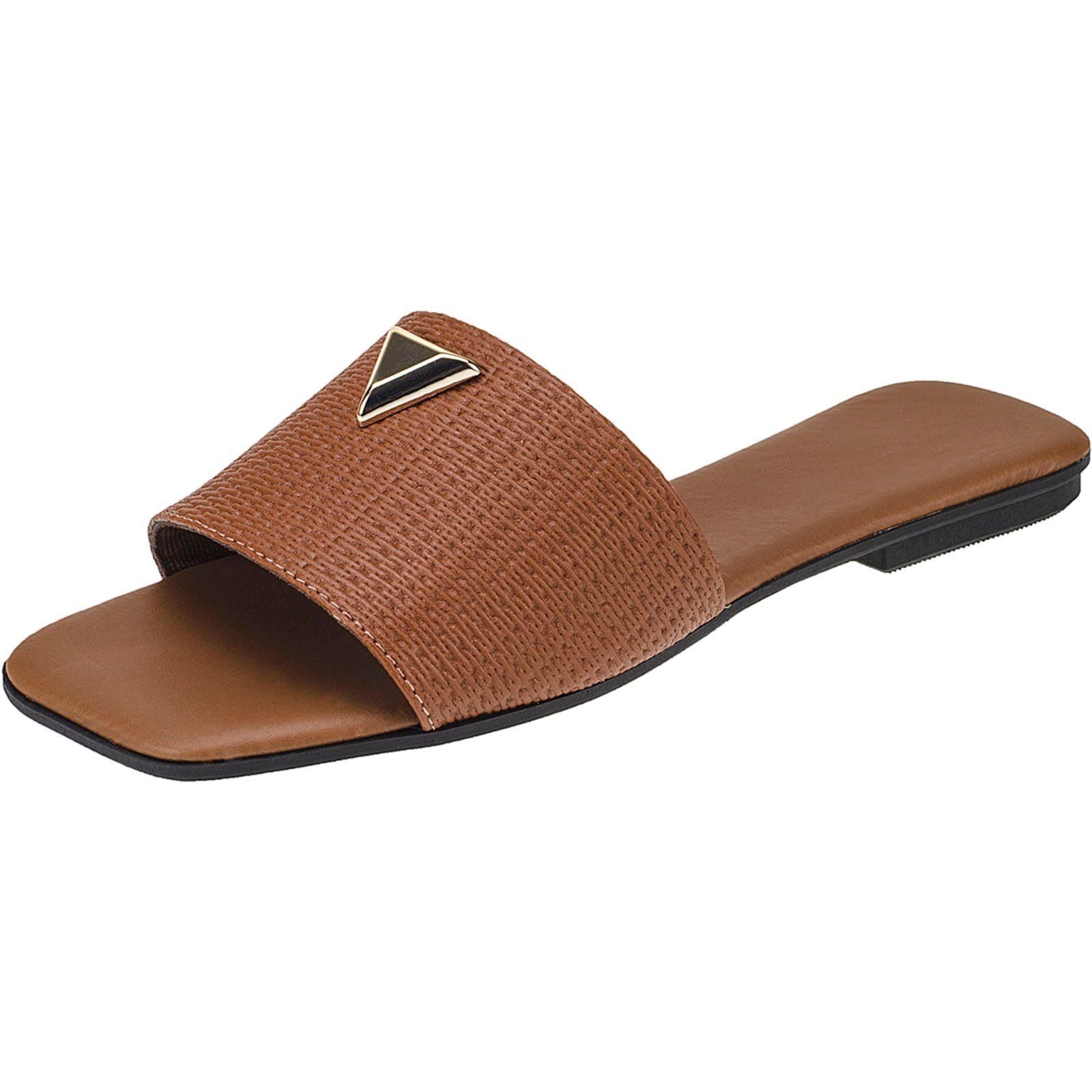 Rasteira Feminina Dourada Fashion com Detalhe de Metal Triangular