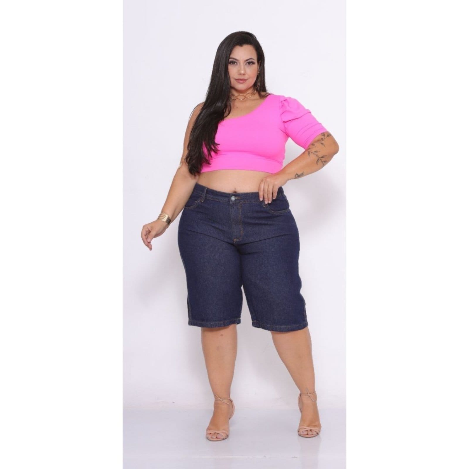 Vista 2 Short Bermuda Feminina Plus Size Jeans Escuro Tamanho Grande Alleppo Jeans azul/azul marinho
