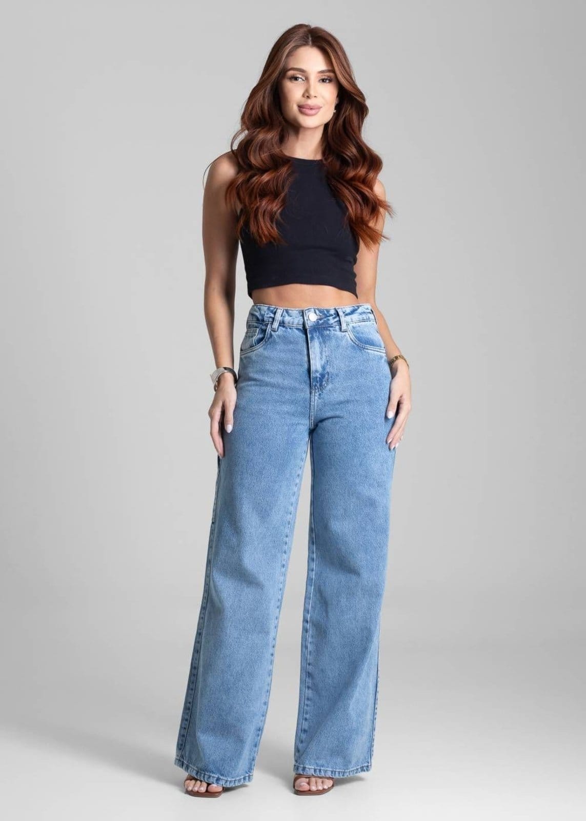 Vista 2 Calça Jeans Sawary Wide Leg - 281864 Sawary azul
