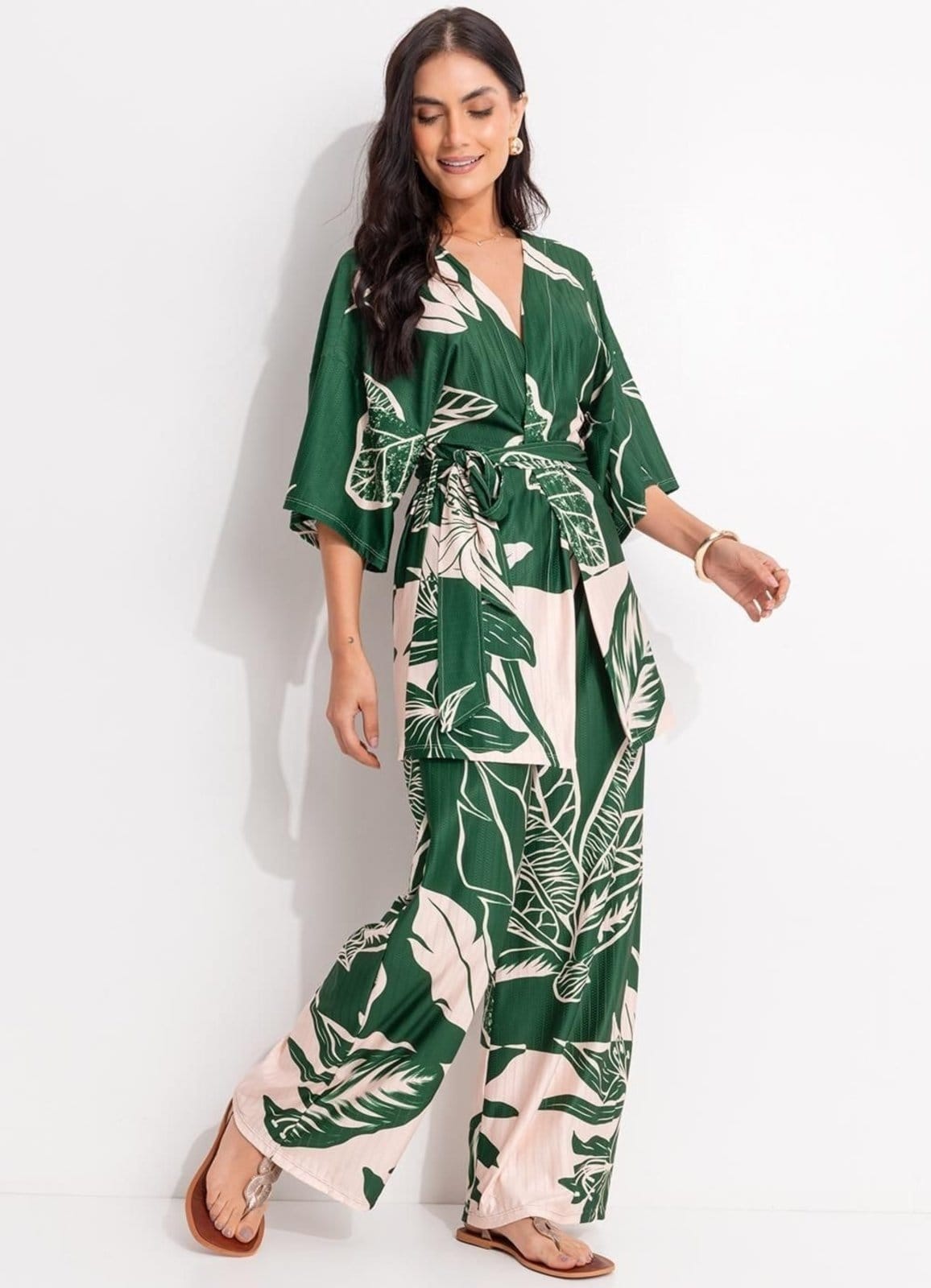 Calça Em Malha Texturizada Quintess Folhagem