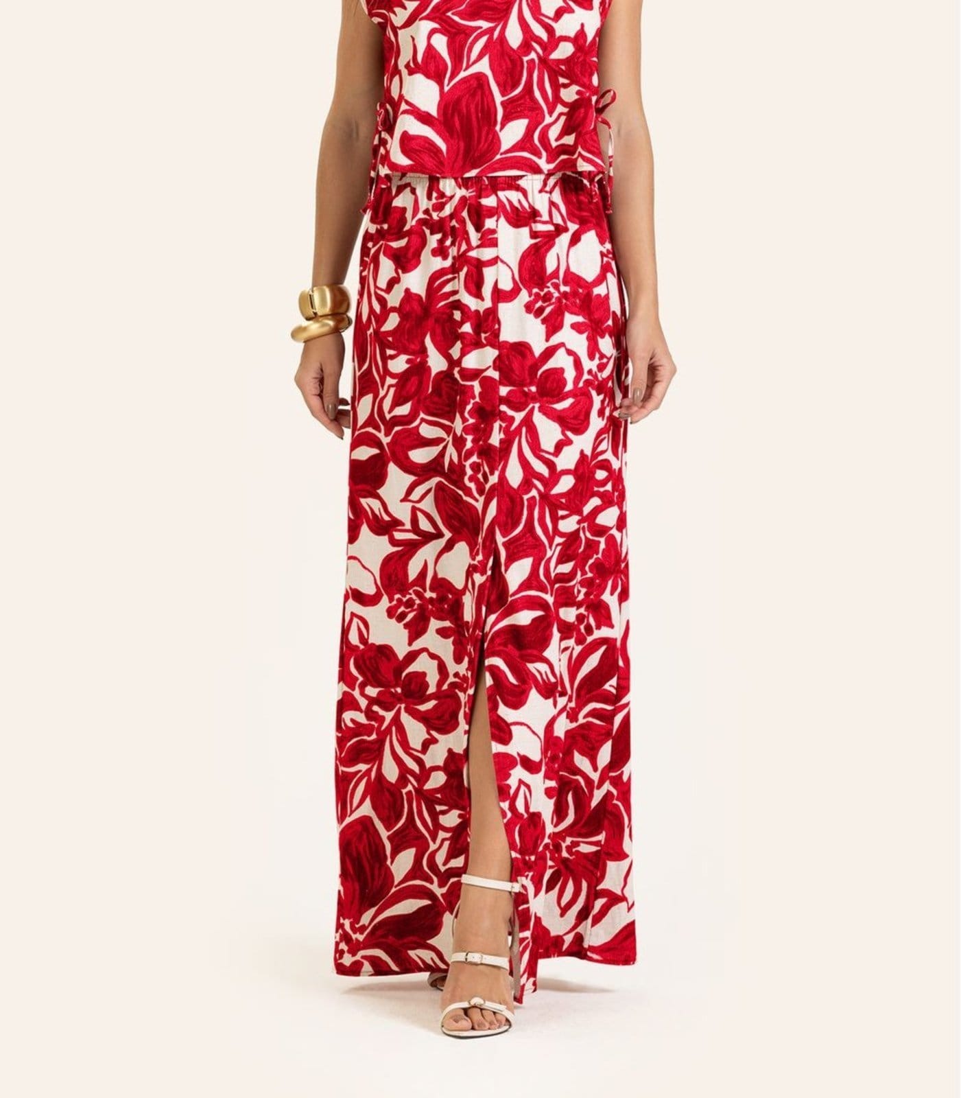 Vista 2 Saia Longa em Linho Feminina Endless Endless vermelho